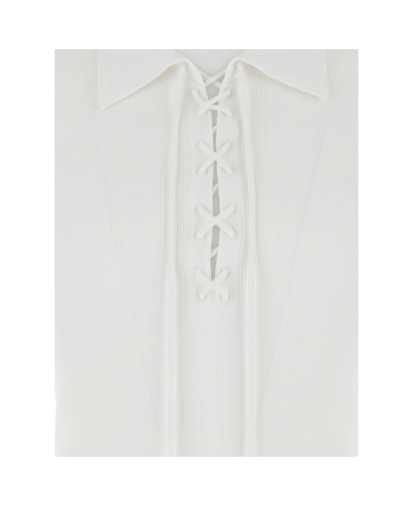 Dolce & Gabbana White T-shirt With Classic Collar And Cross Lace Closure On The Front In Cotton Stretch Man - BIANCO OTTICO