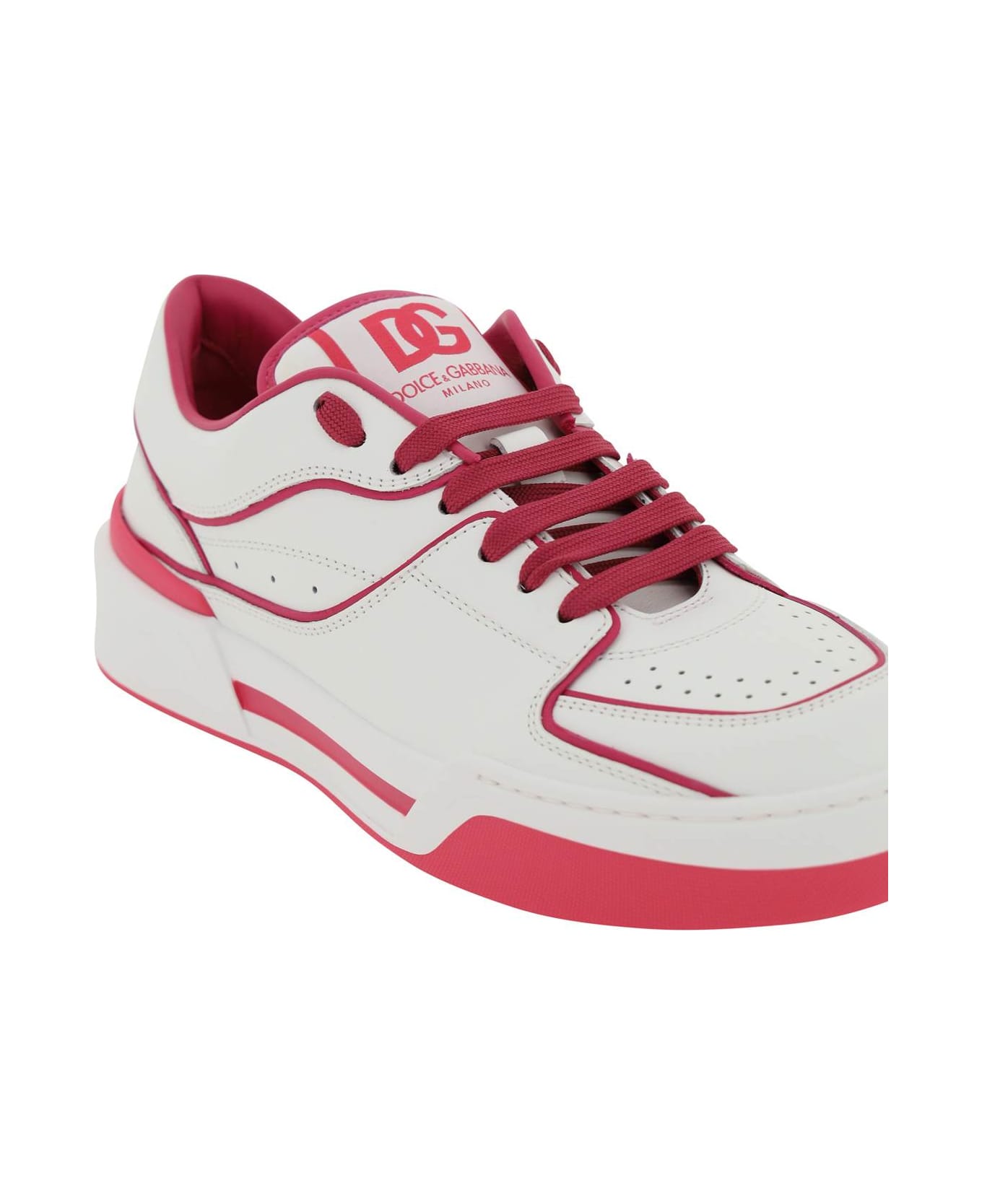 Dolce & Gabbana 'new Roma' Leather Sneakers - BIANCO ROSA SHOCKING (White)