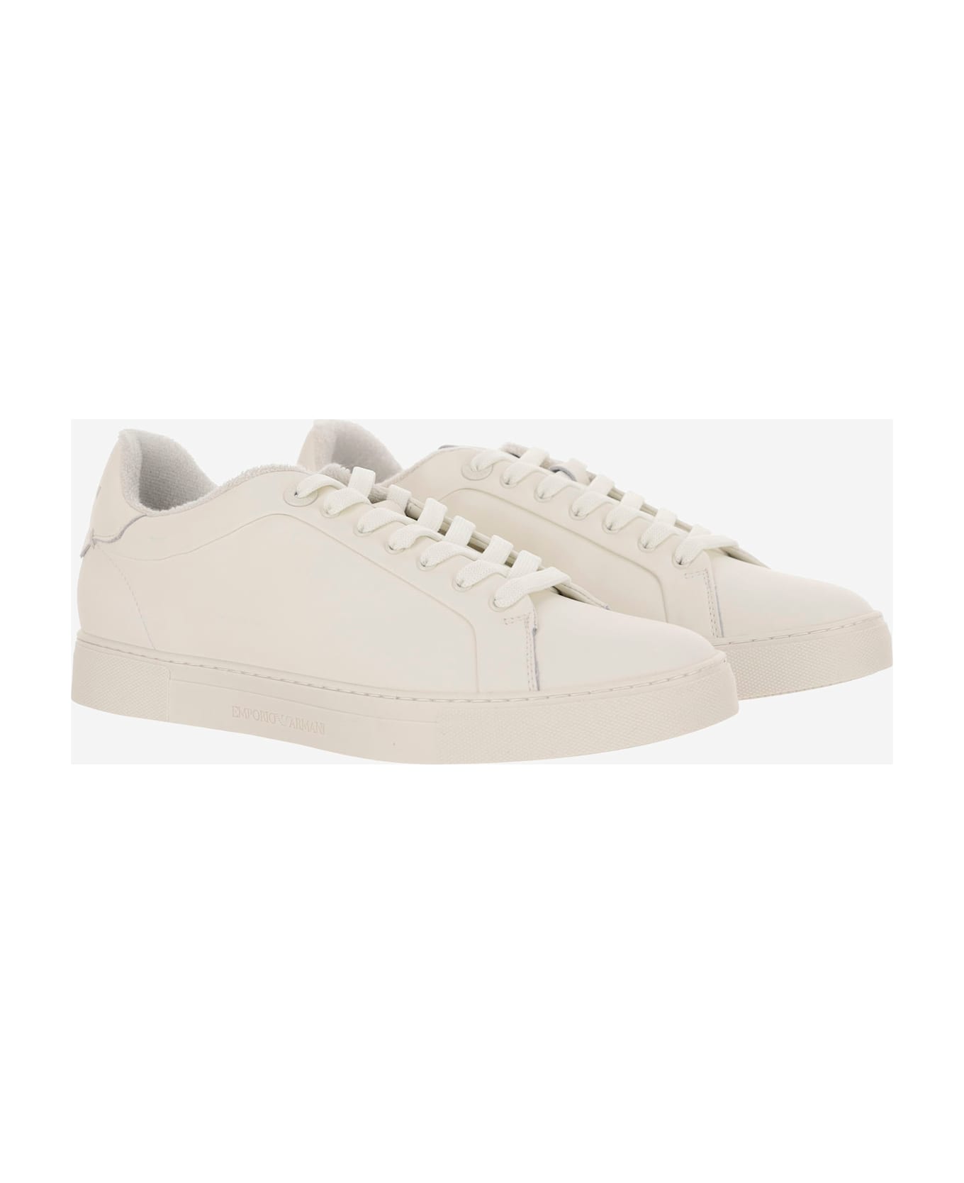 Emporio Armani Leather Sneakers With Logo - White