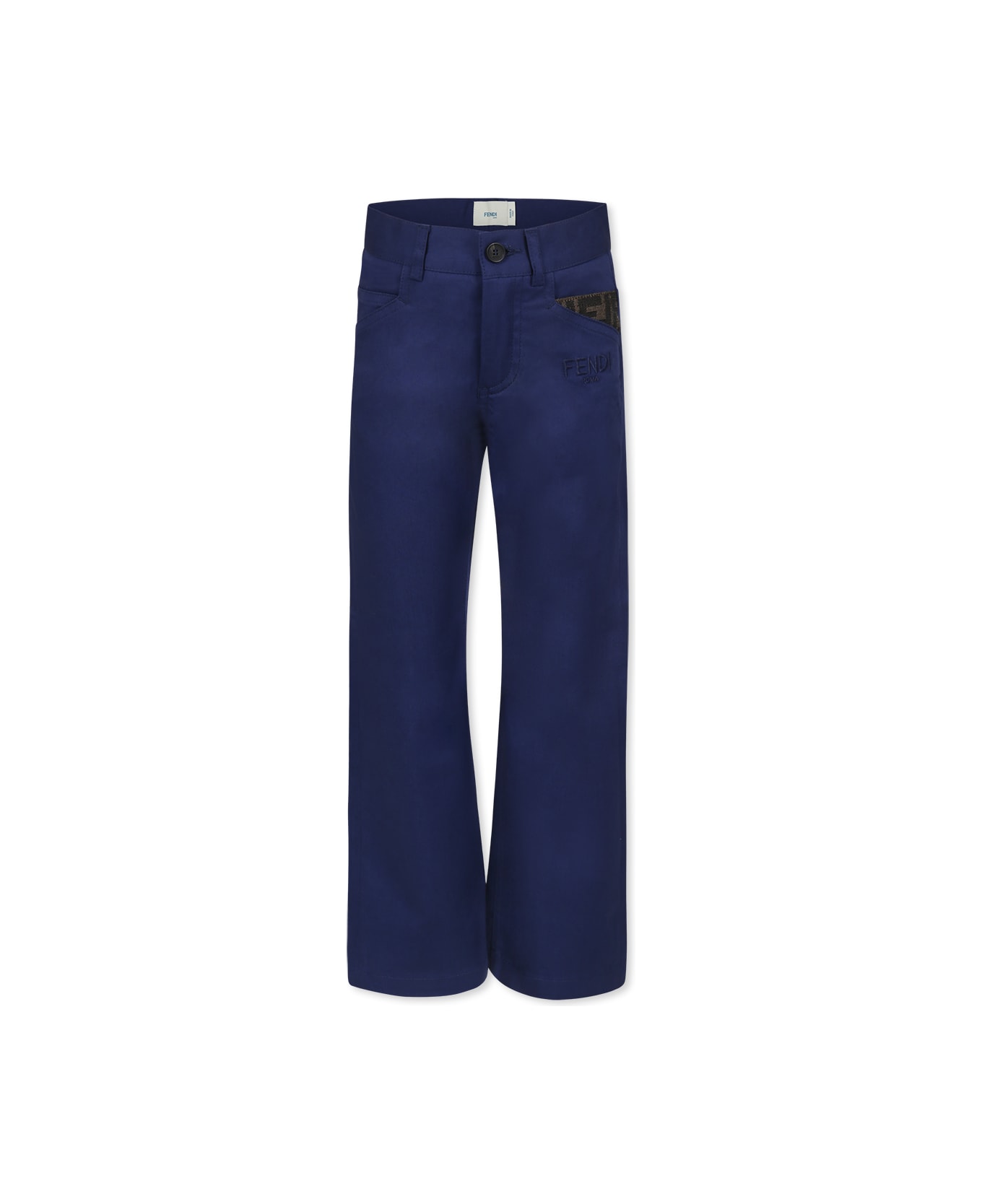 Fendi Blue Trousers For Boy With Logo - Blue