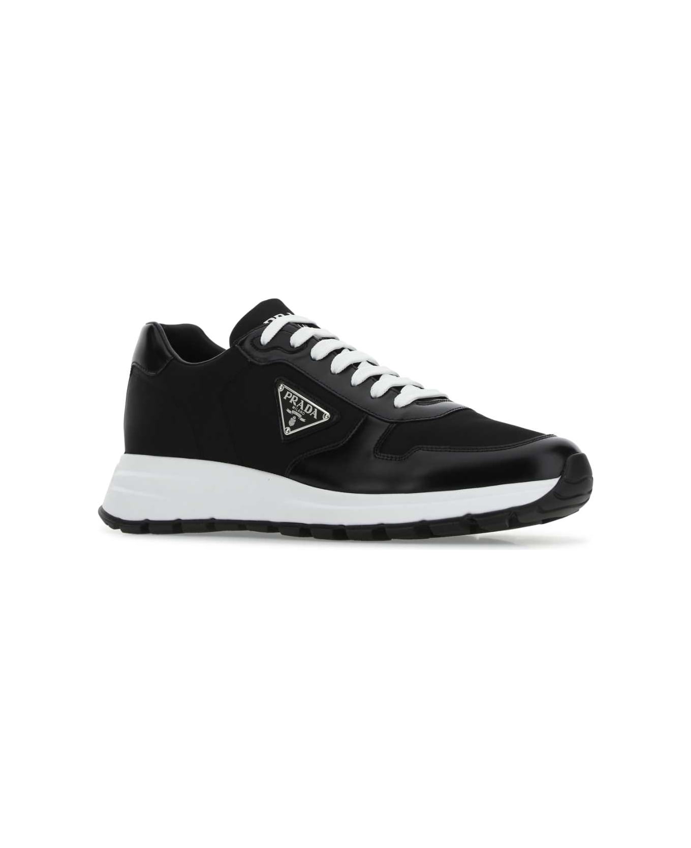 Prada Black Re-nylon And Leather Sneakers - F0002