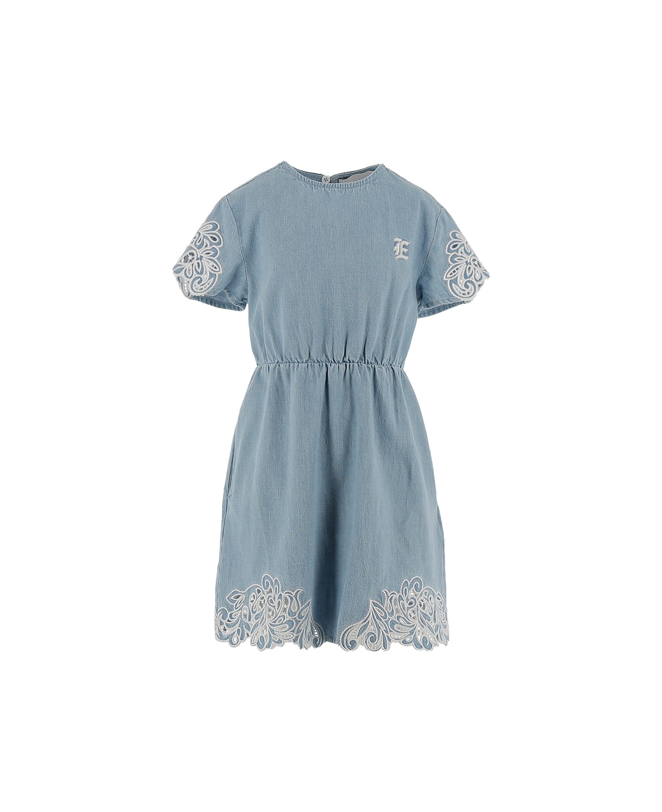 Ermanno Scervino Junior Denim Dress With Embroidery - Blue