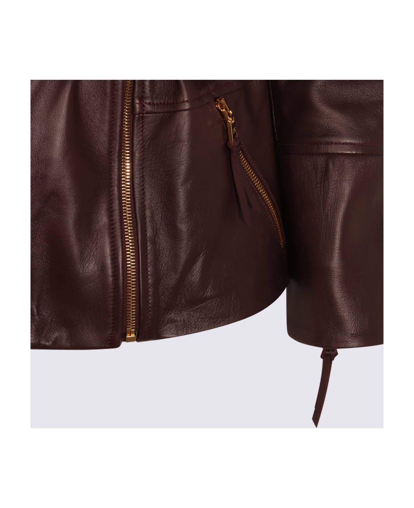 Elisabetta Franchi Brown Leather Jacket - MERLOT