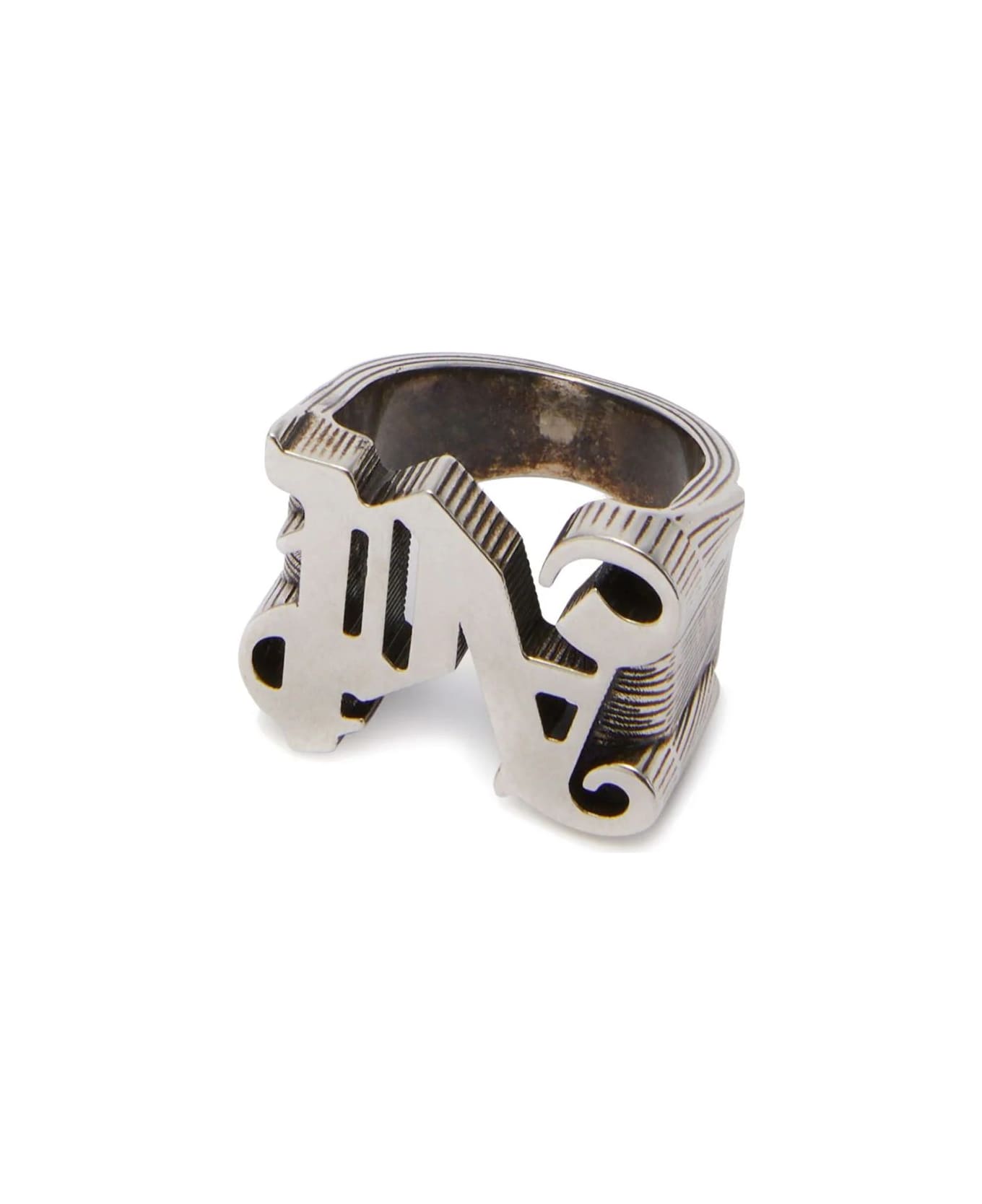 Palm Angels Logo-lettering Chunky Band Ring - Silver