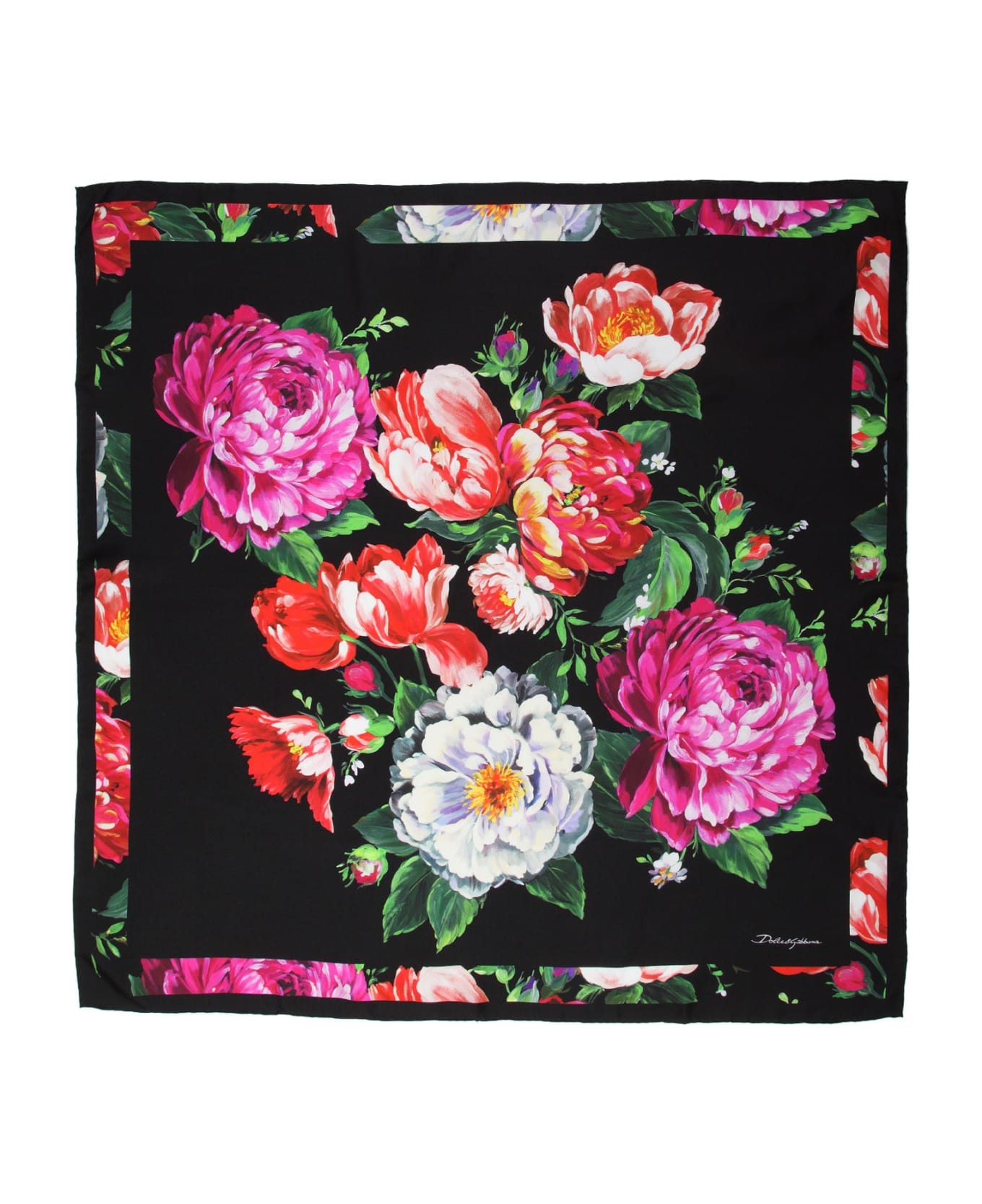 Dolce Logo-Stickerei & Gabbana Silk Foulard With Floral Print - Multi