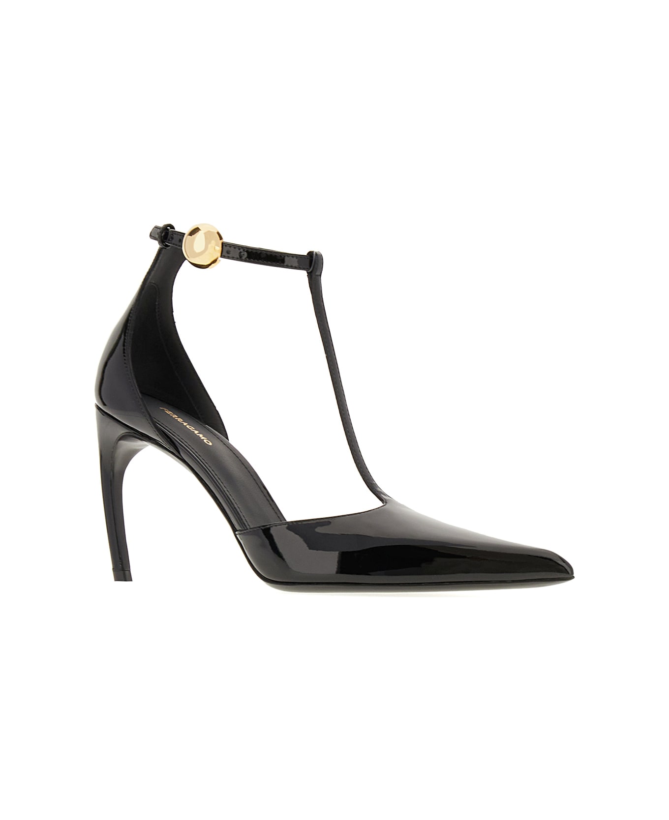 Ferragamo Black Leather T-strap Pumps - Nero