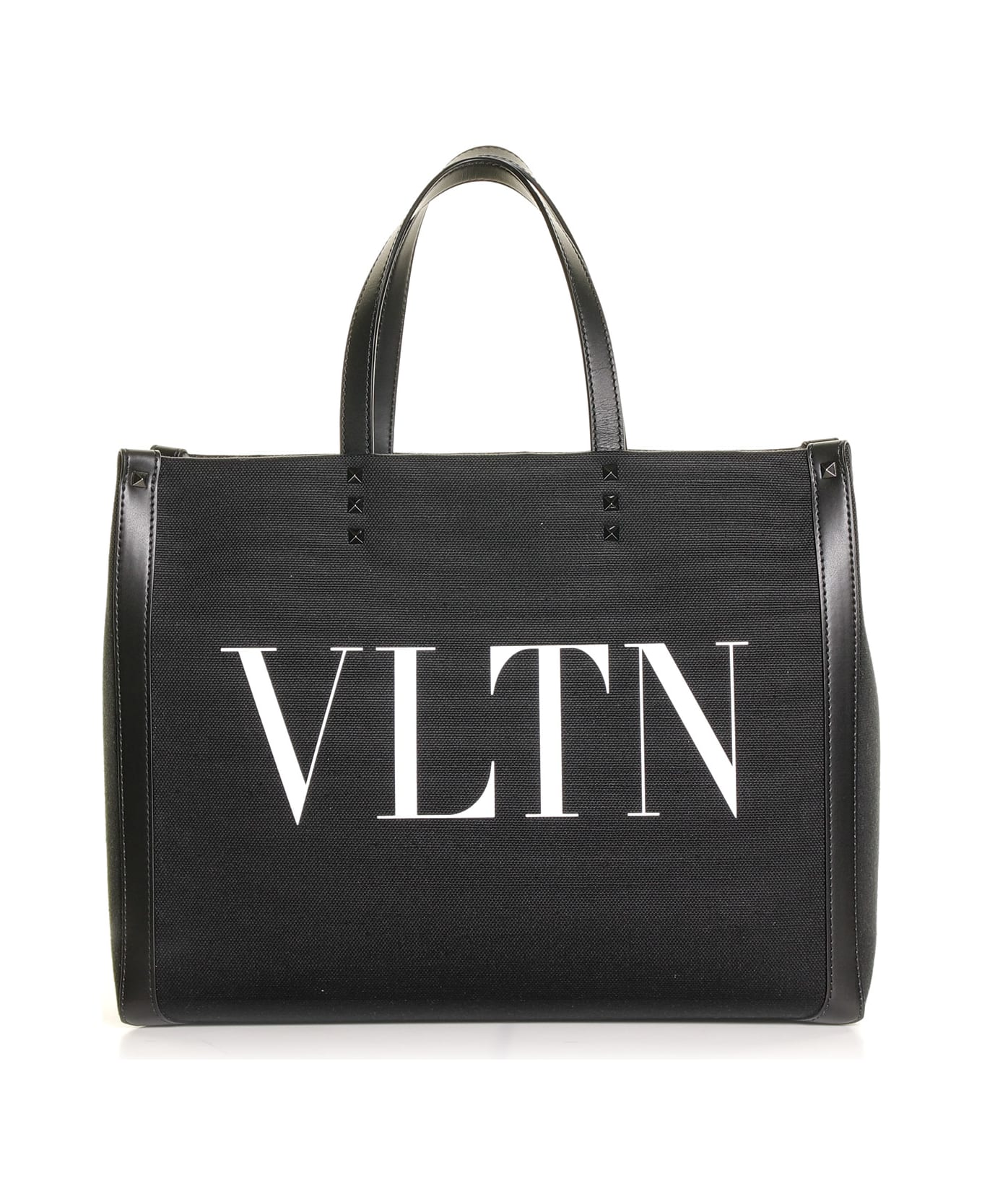 Valentino Garavani Canvas Shopping Bag With Logo - NERO BIANCO