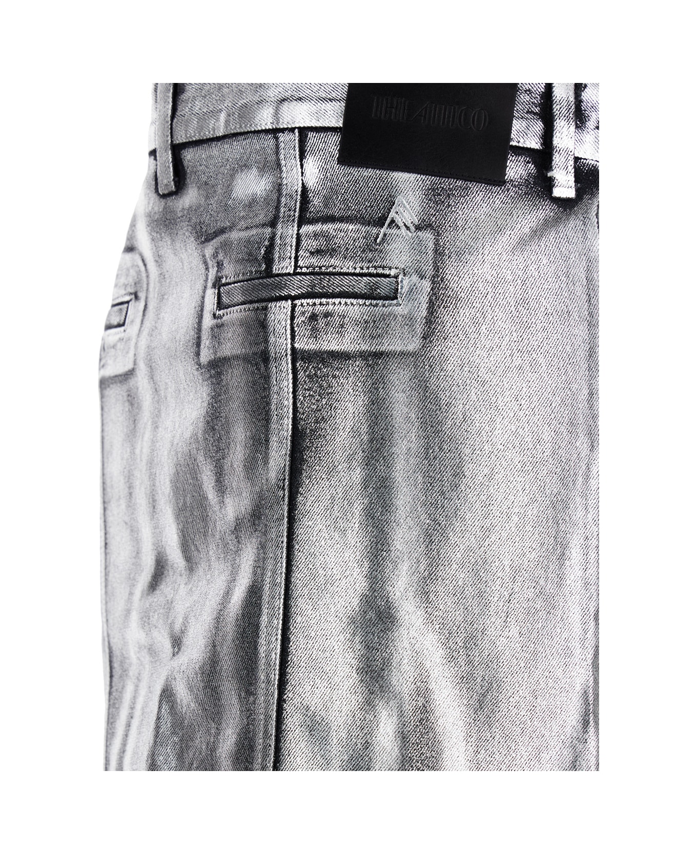 The Attico Metallic Midi Skirt With Two Front Splits And Logo Detail On The Button In Cotton Woman - Metallic