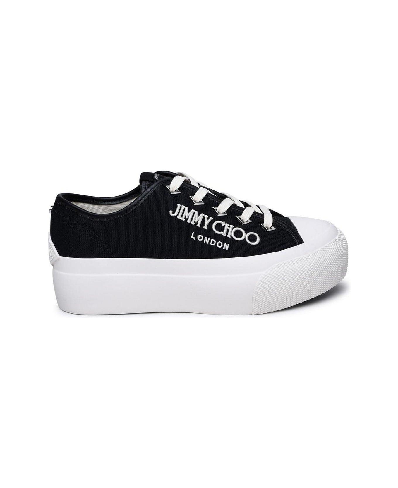 Jimmy Choo Logo Embroidered Platform Lace-up Sneakers - Black