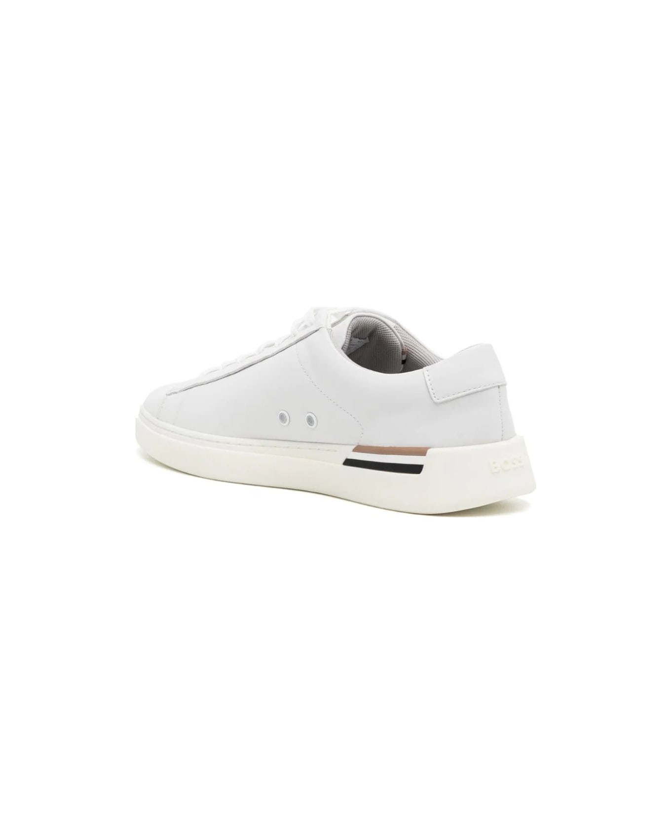 Hugo Boss White Leather Sneakers With Preformed Sole, Logo And Typical Brand Stripes - White スニーカー