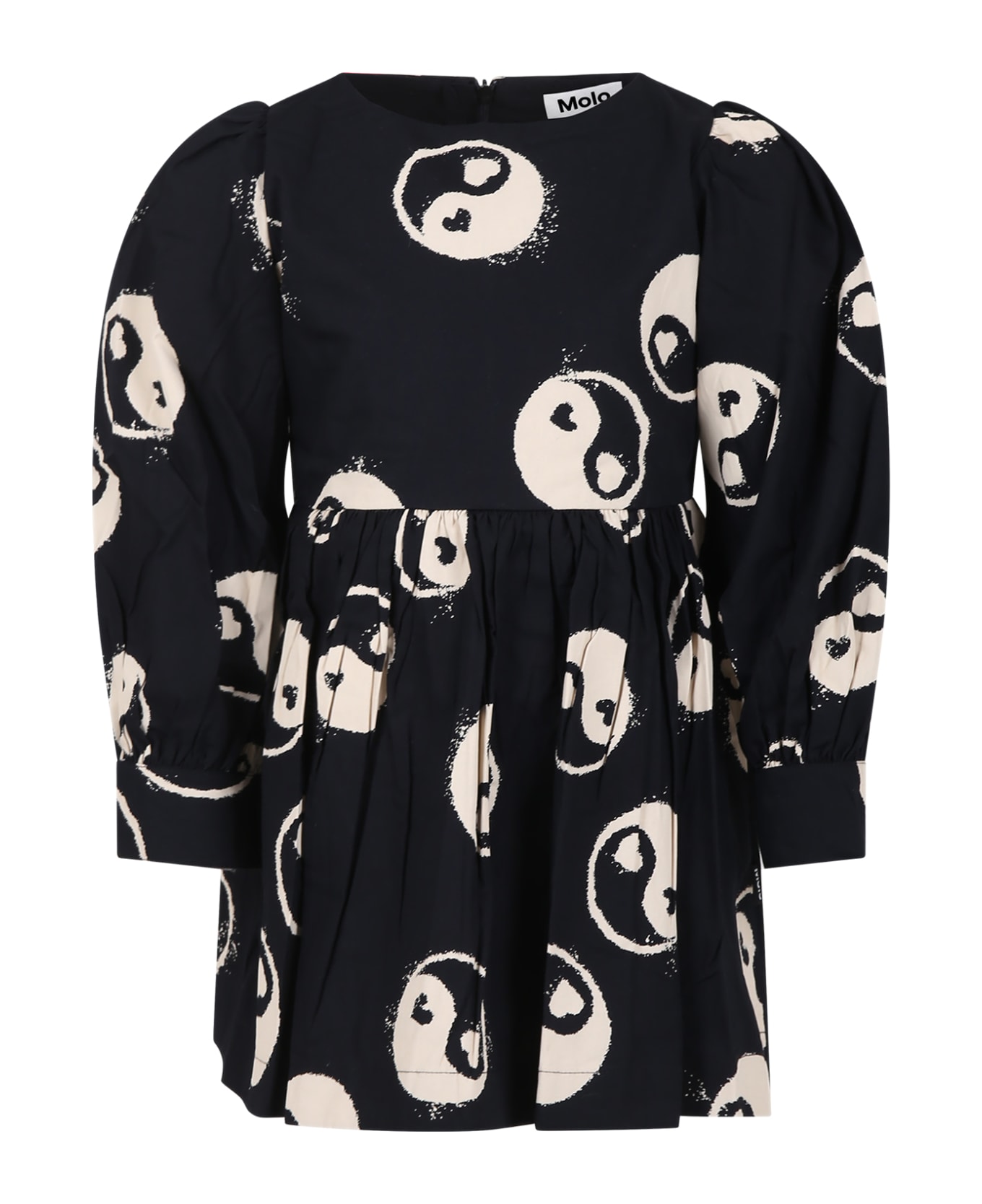 Molo Black Dress For Girl With Yin And Yang Print - Black