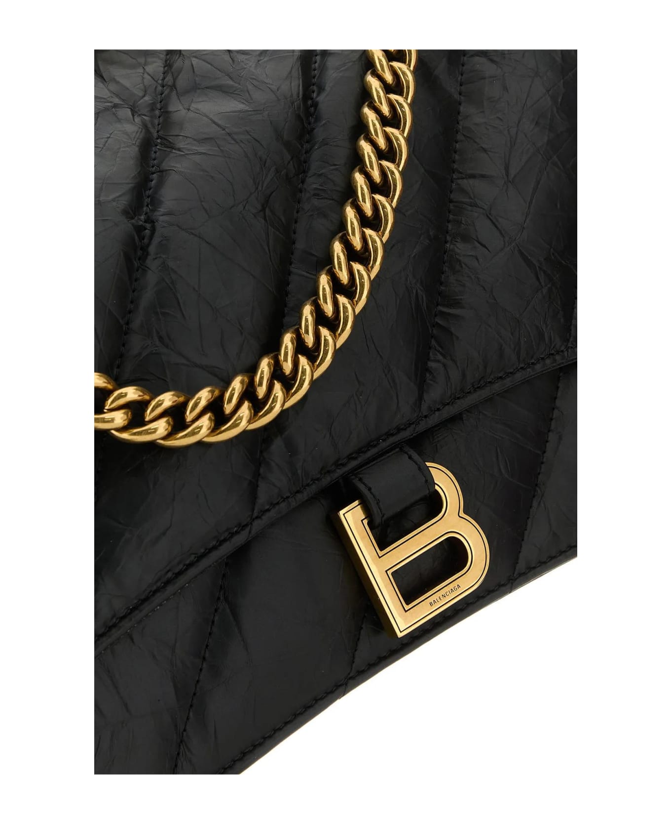 Balenciaga Black Leather Medium Crush Shoulder Bag - Black