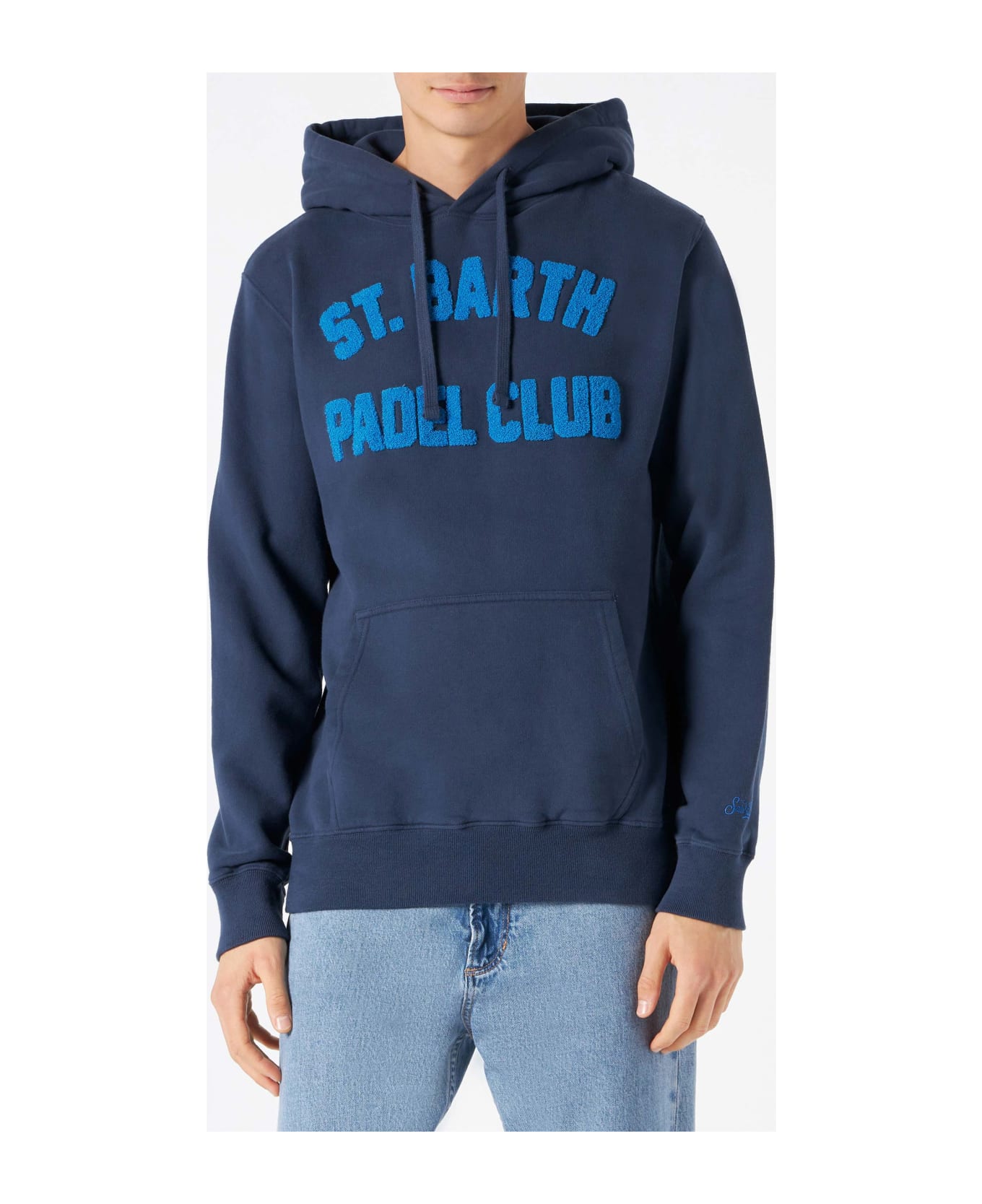 MC2 Saint Barth Man Navy Blue Hooded Sweatshirt With Print - BLUE
