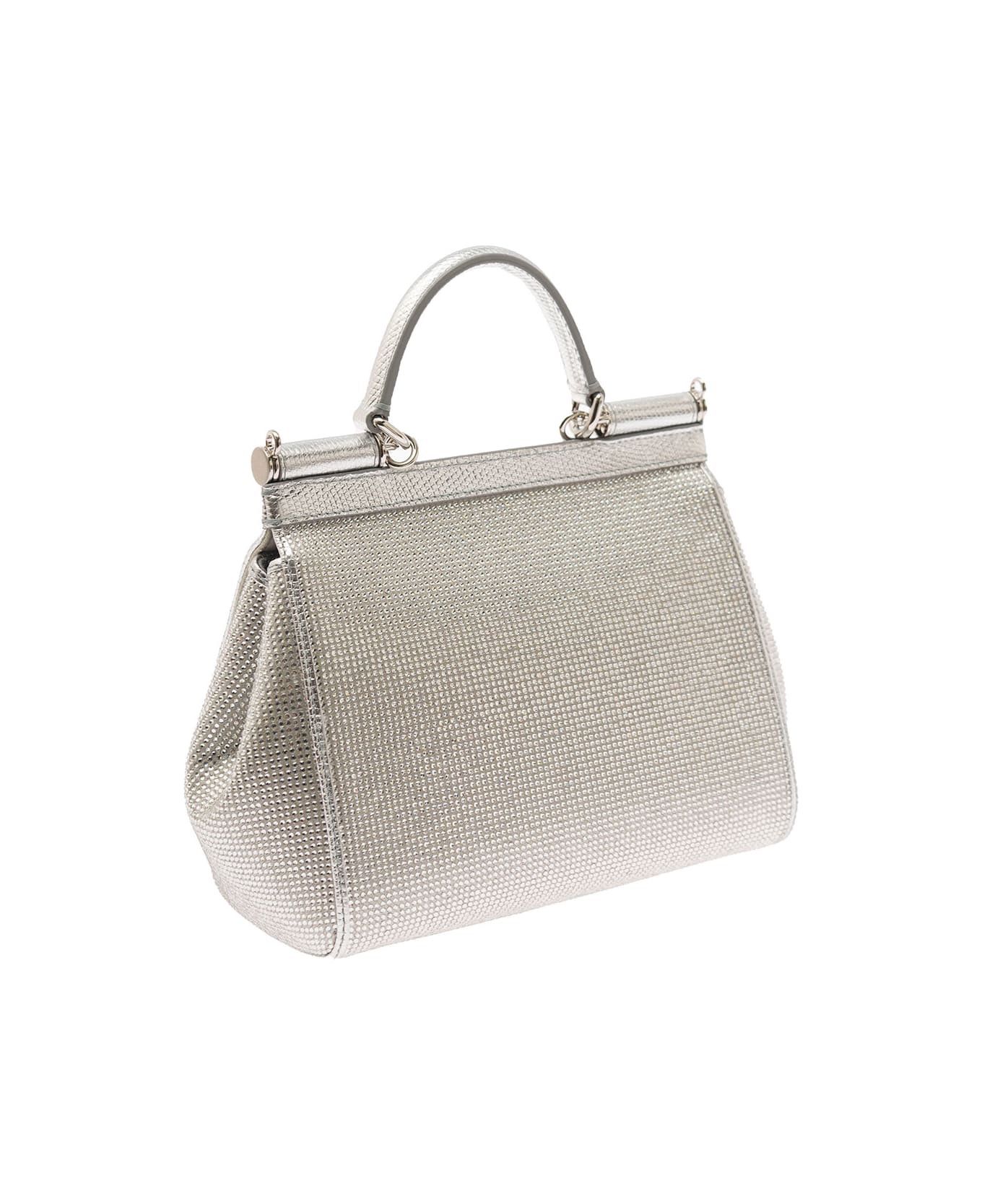 Dolce & Gabbana Silver-tone Sicily Medium Handbag With Crystal Embellishment All-over Woman - Metallic
