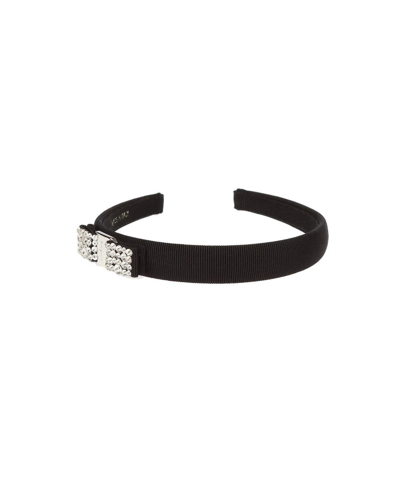 Ferragamo Logo-engraved Embellished Bow Headband - Black