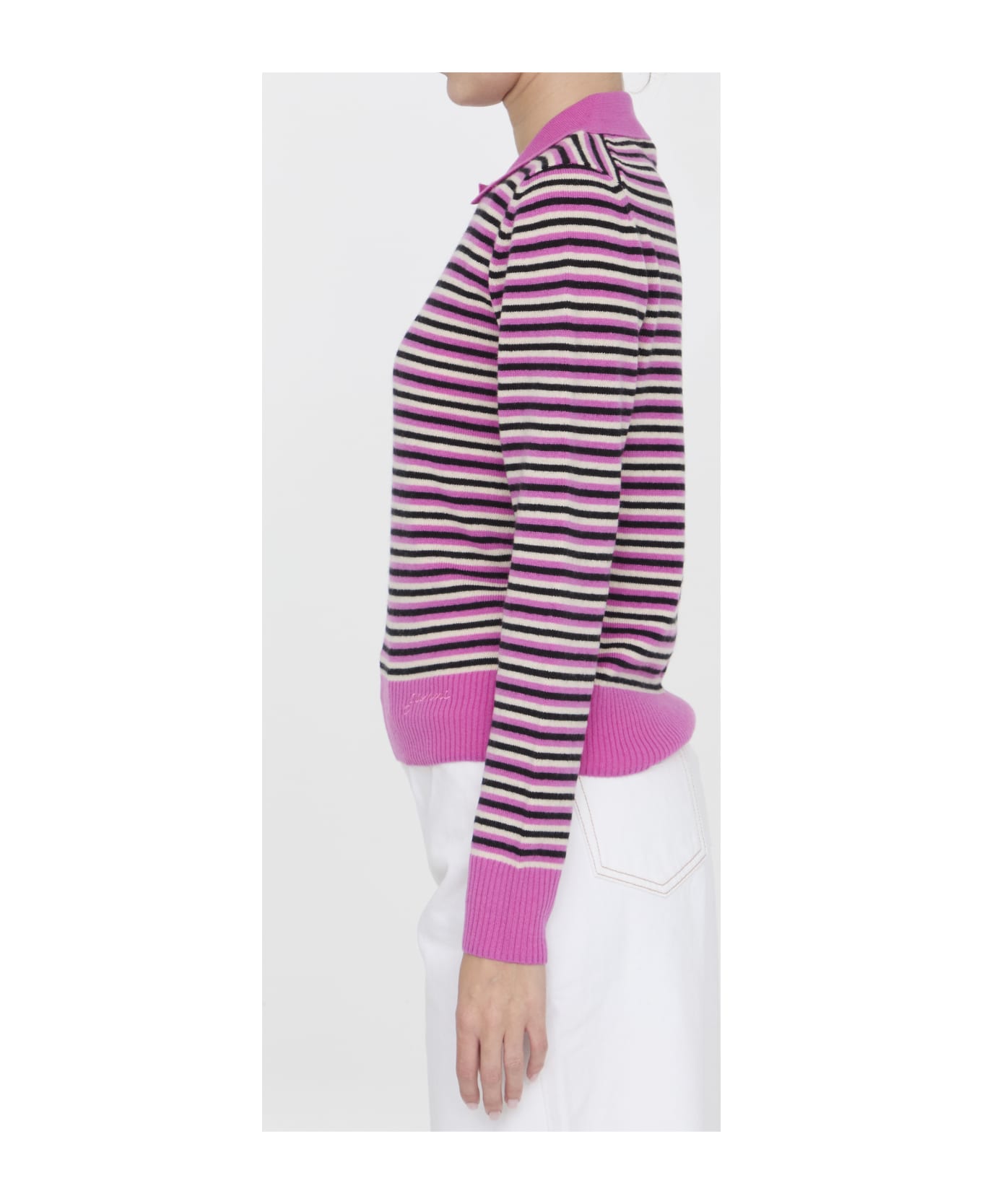 Ganni Striped Polo Sweater - Fuchsia ポロシャツ