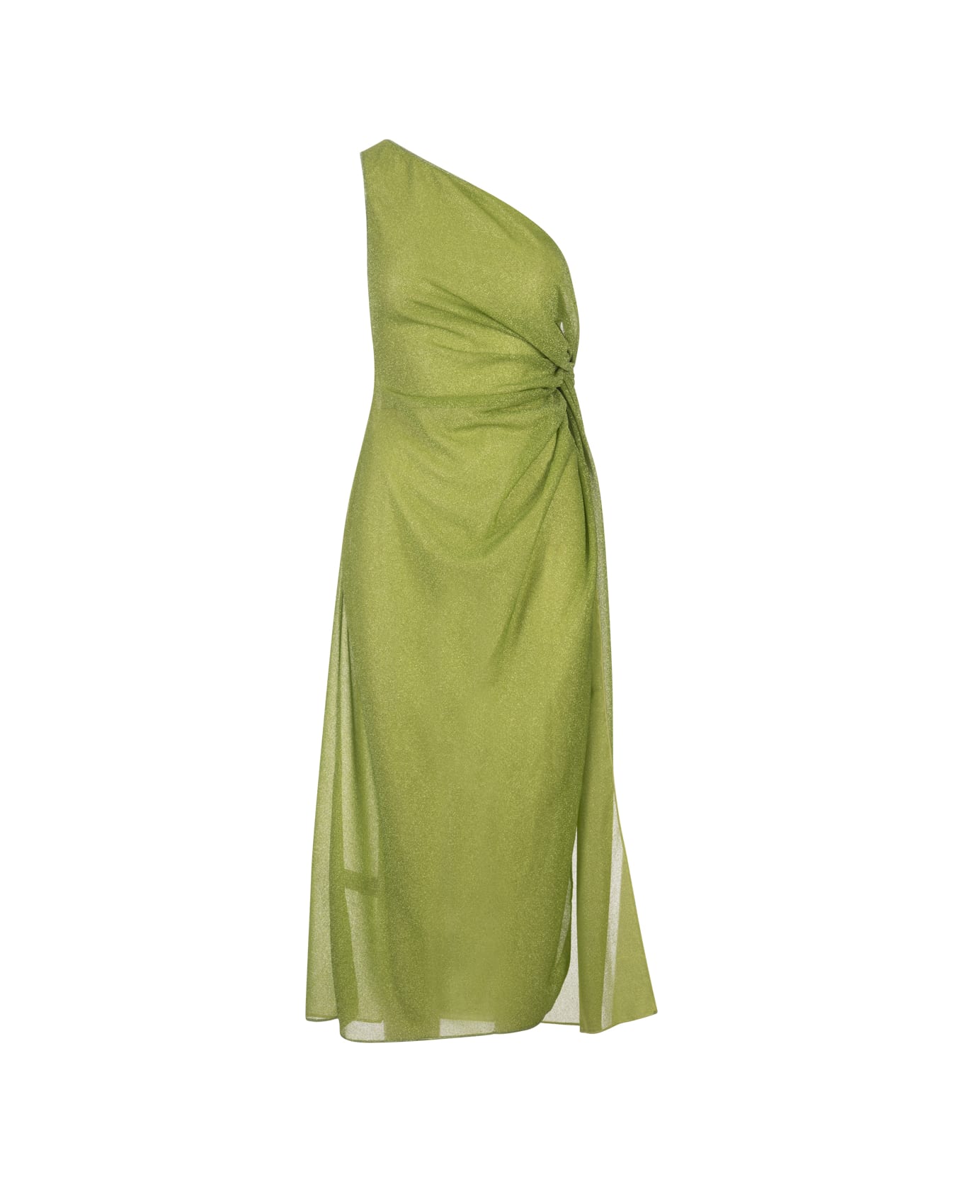 Oseree Lime Lumiere One-shoulder Midi Dress - Green