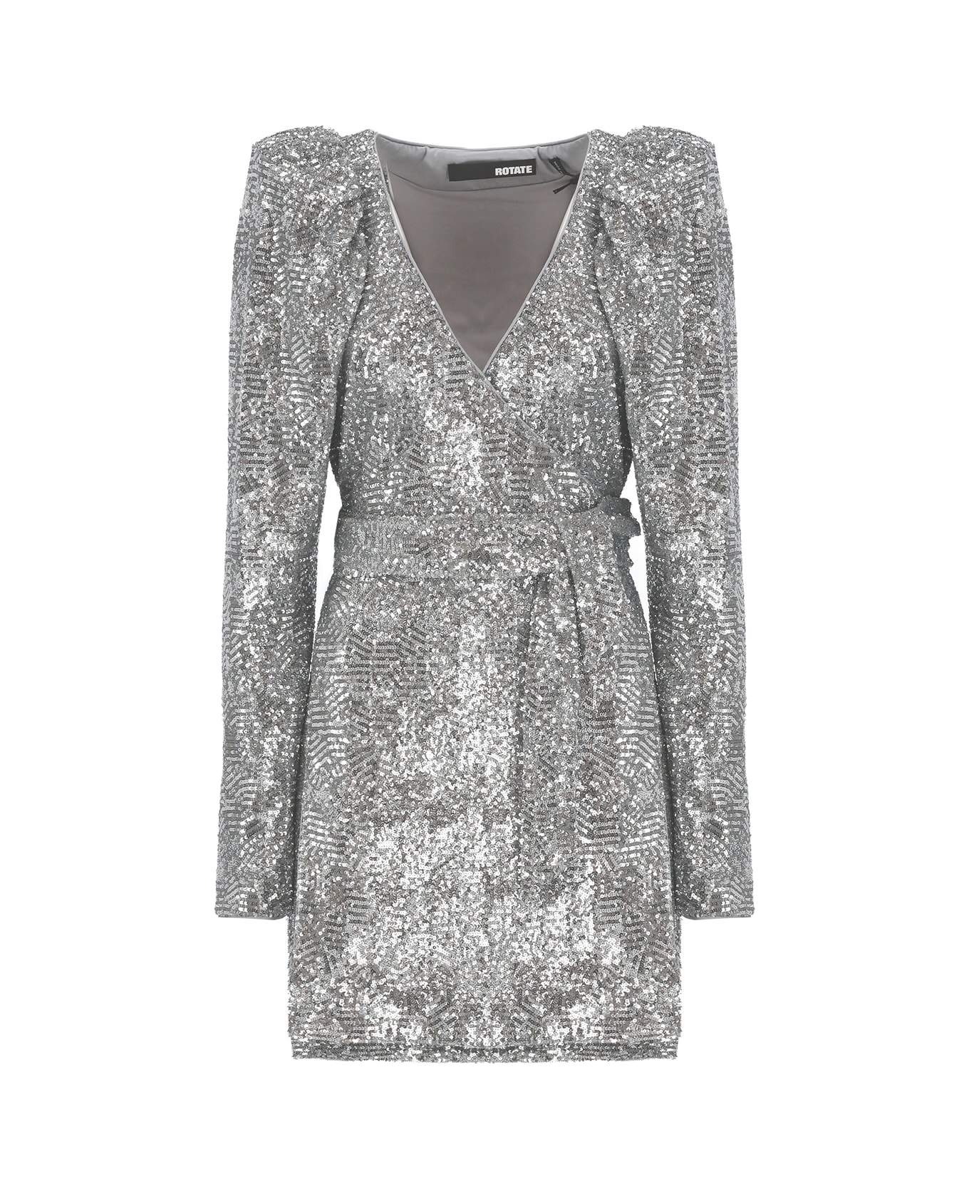 Rotate by Birger Christensen Wrap Mini Dress With Paillettes - Silver