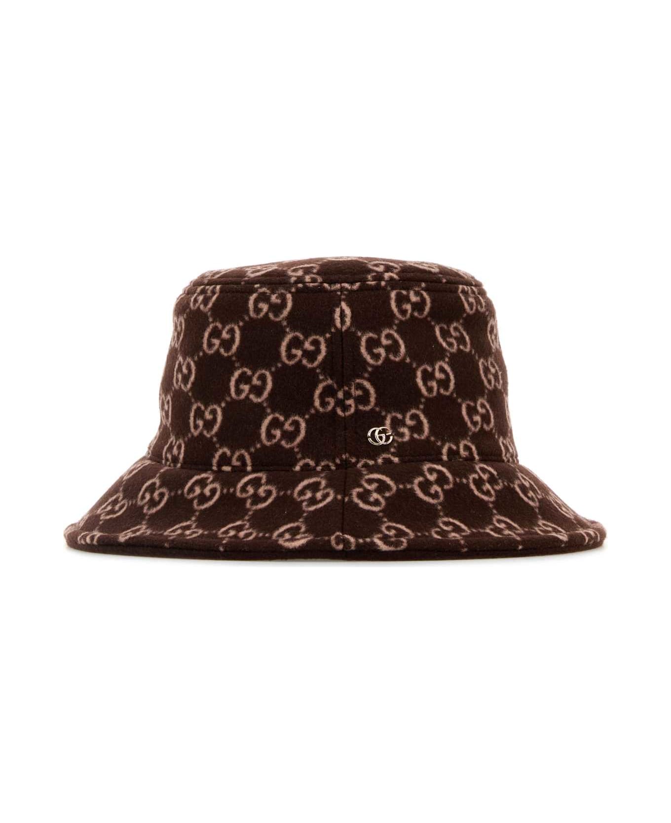 Gucci Embroidered Wool Blend Bucket Hat - BROWN