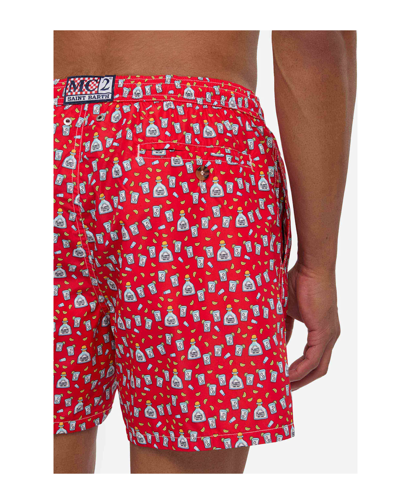 MC2 Saint Barth Man Light Fabric Swim Shorts With Tequila Print - RED