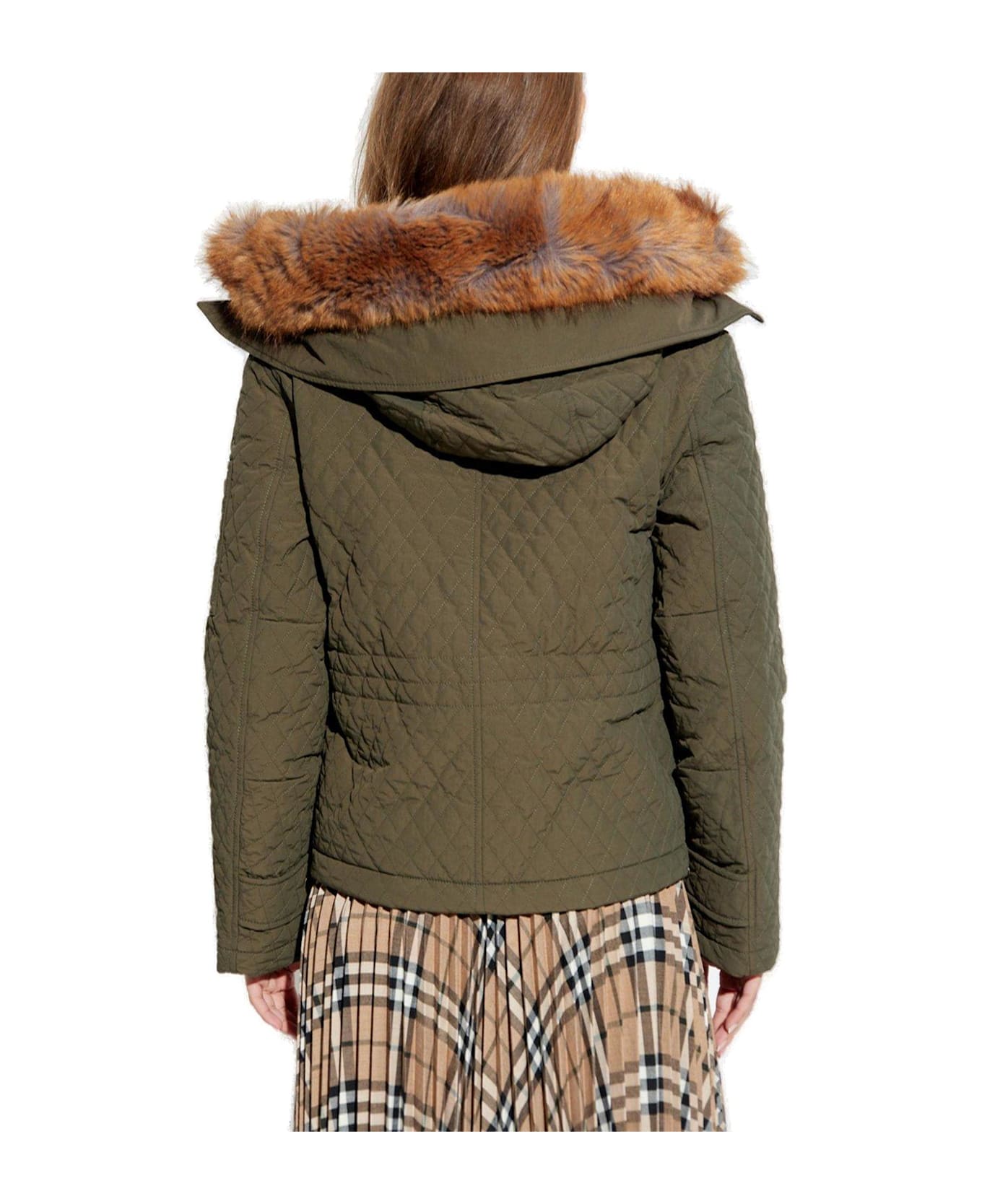 Burberry Bomber Long Sleeved Quilted Hooded Jacket - Green