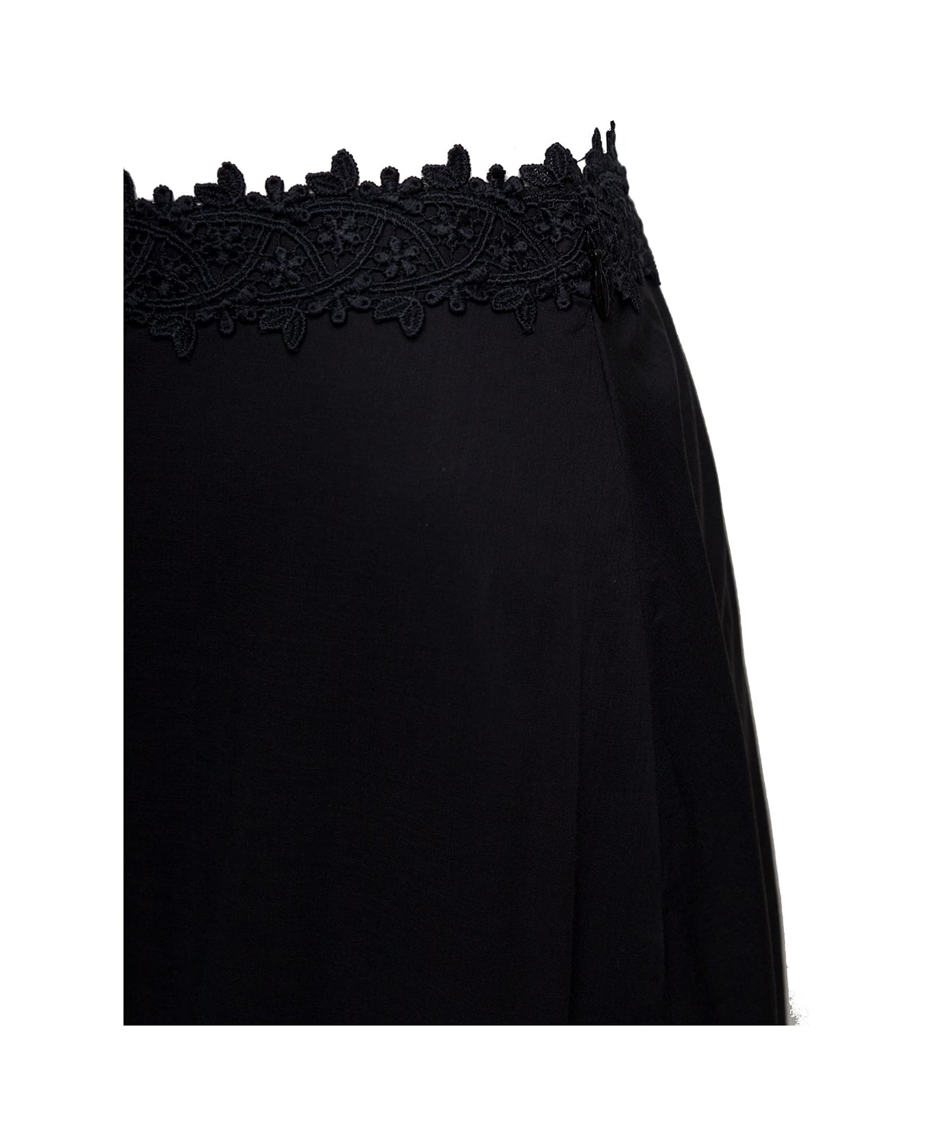 Charo Ruiz 'viola' Black Flounced Skirt With Lace Inserts In Cotton Blend Woman - Black