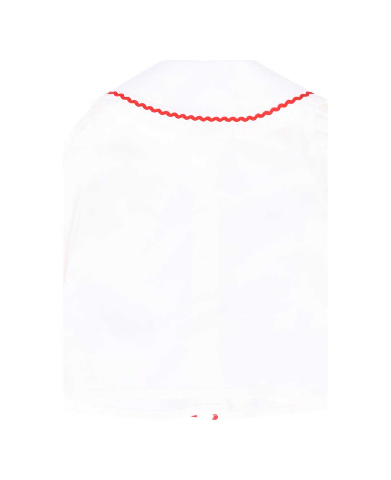 Monnalisa White Shirt For Baby Girl With Rose - White