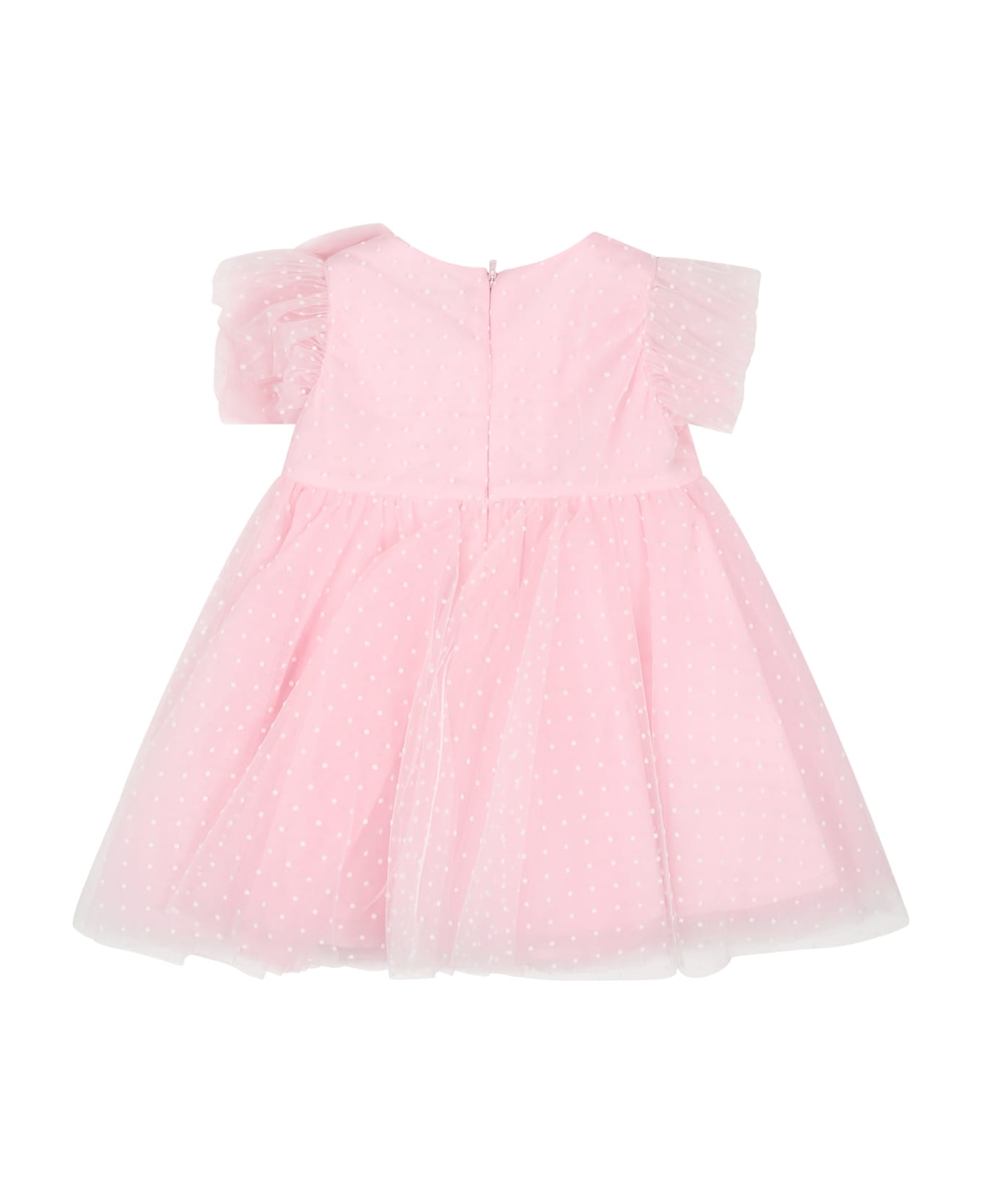 Monnalisa Pink Dress For Baby Girl With Polka Dots - Pink