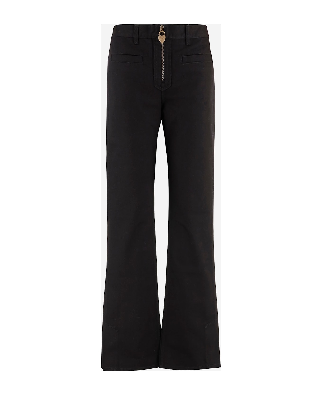 Chloé Cotton Trousers With Front Zip - Black
