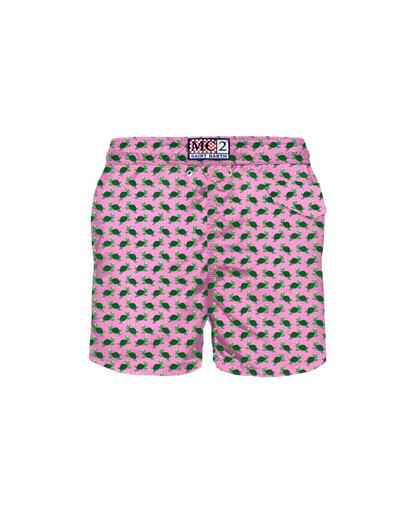 MC2 Saint Barth Man Light Fabric Swim Shorts With Turtle Print - PINK