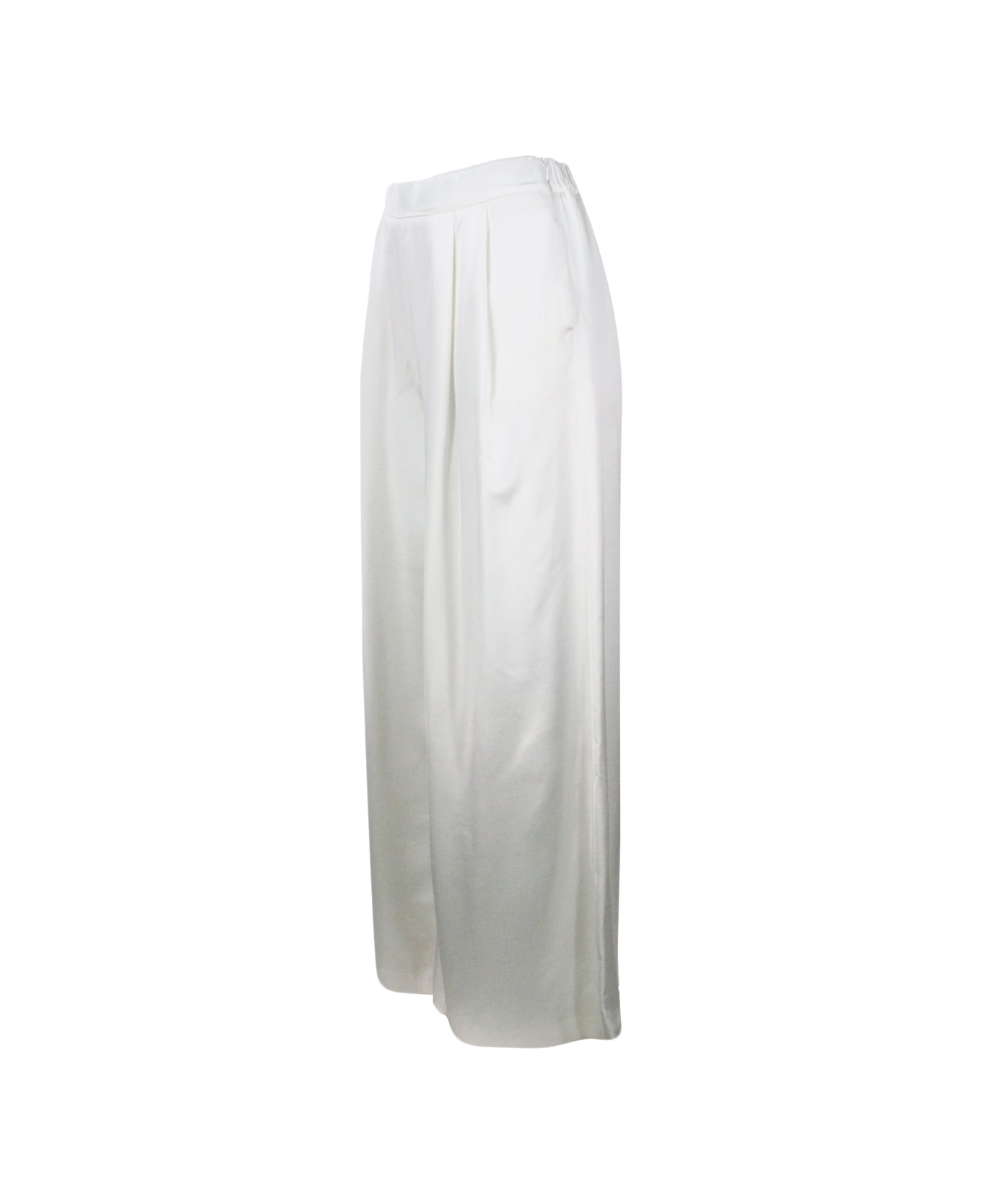 Fabiana Filippi Wide Trousers With Pleats And Welt Pockets In Soft Viscose And Wool With Elastic Waist In The Back. Side Zip Closure Fabiana Filippi
