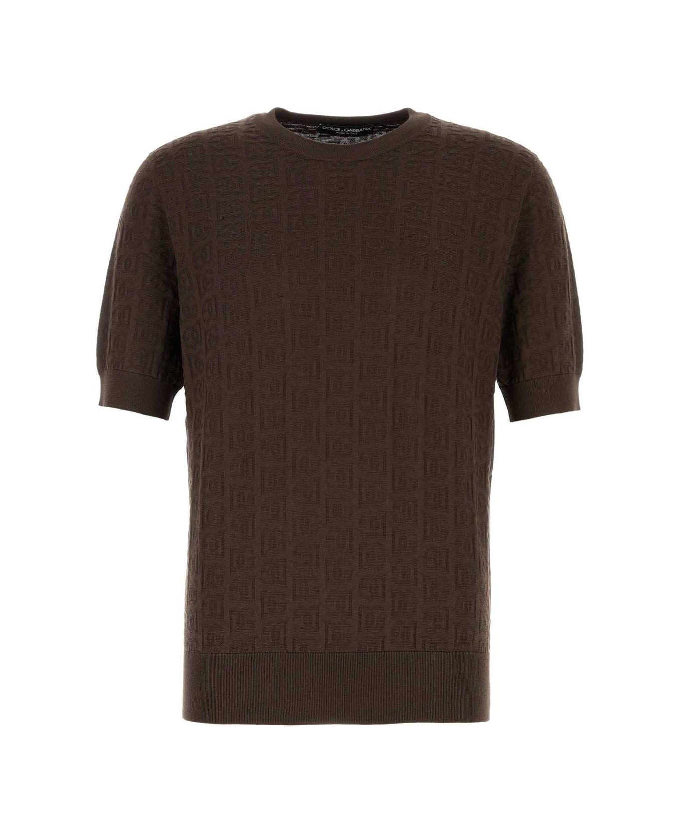 Dolce & Gabbana Dg Logo Jacquard Crewneck Sweater - Marrone