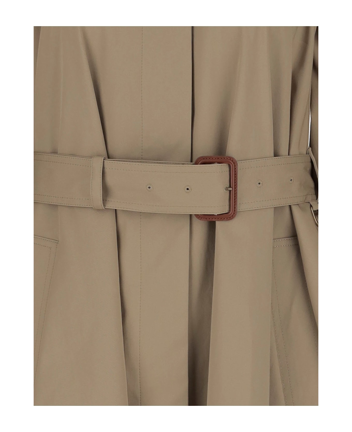 Chloé Long Trench Coat Made Of Cotton Gabardine - Beige