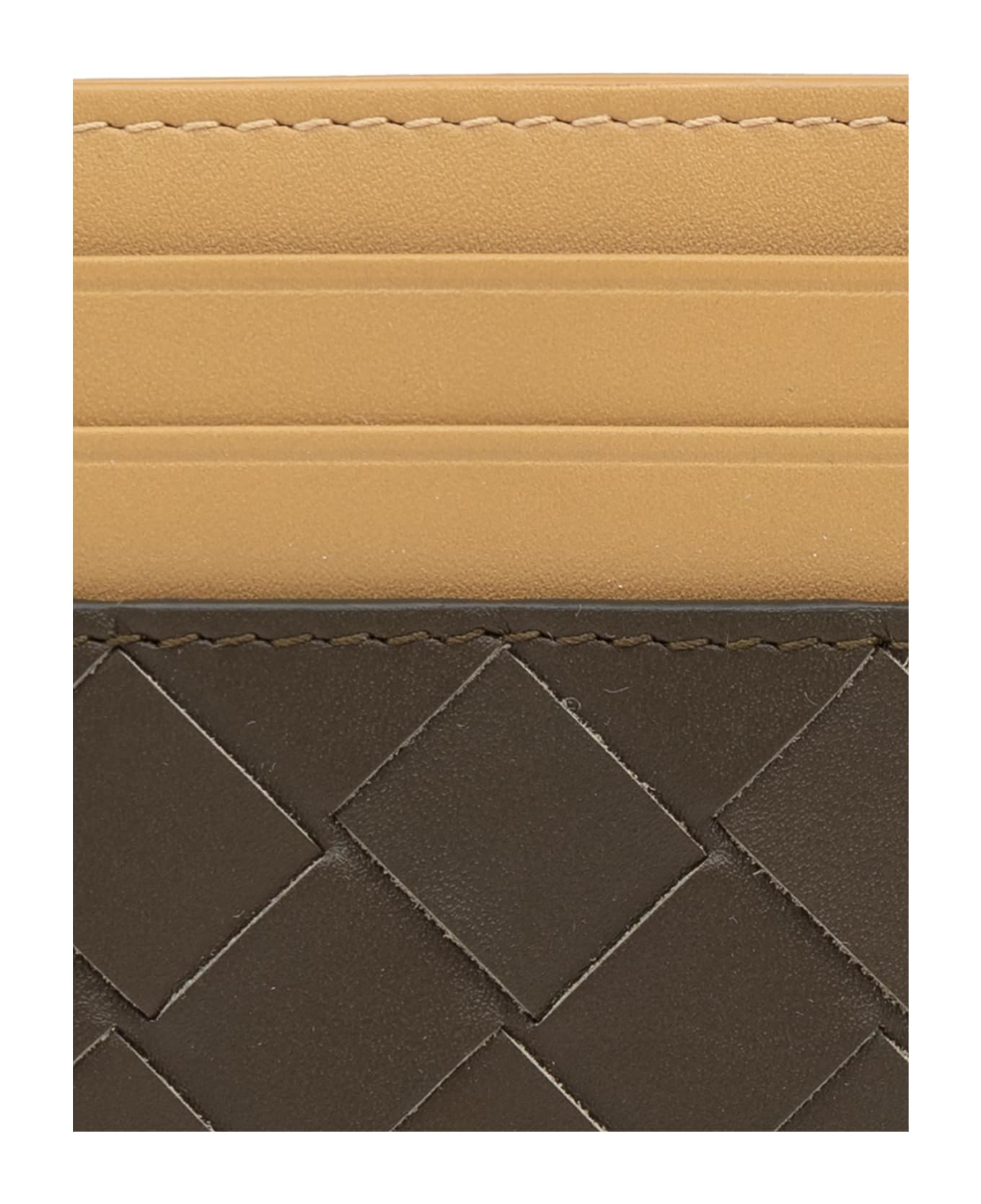 Bottega Veneta Leather Card Holder - Kaki