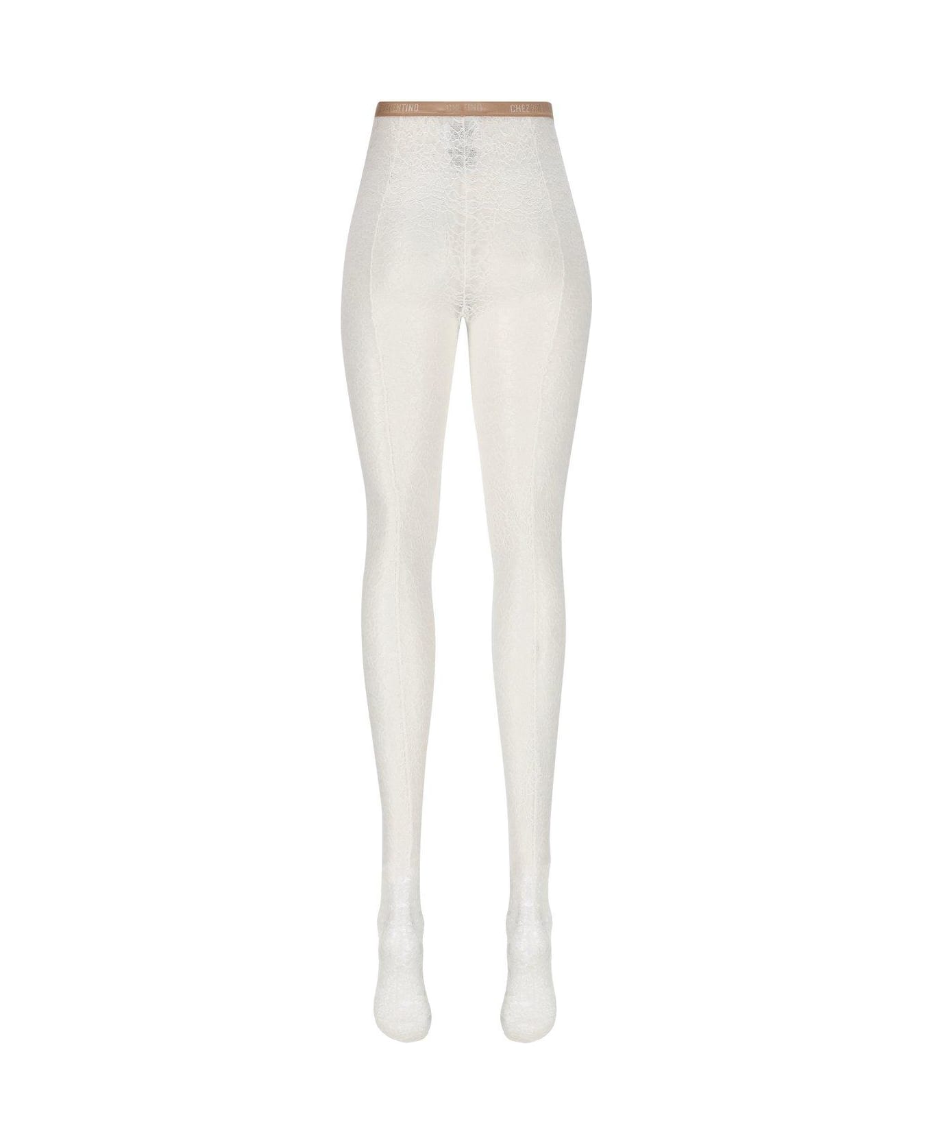 Valentino Garavani Logo Waistband Lace Detailed Tights - Bianco