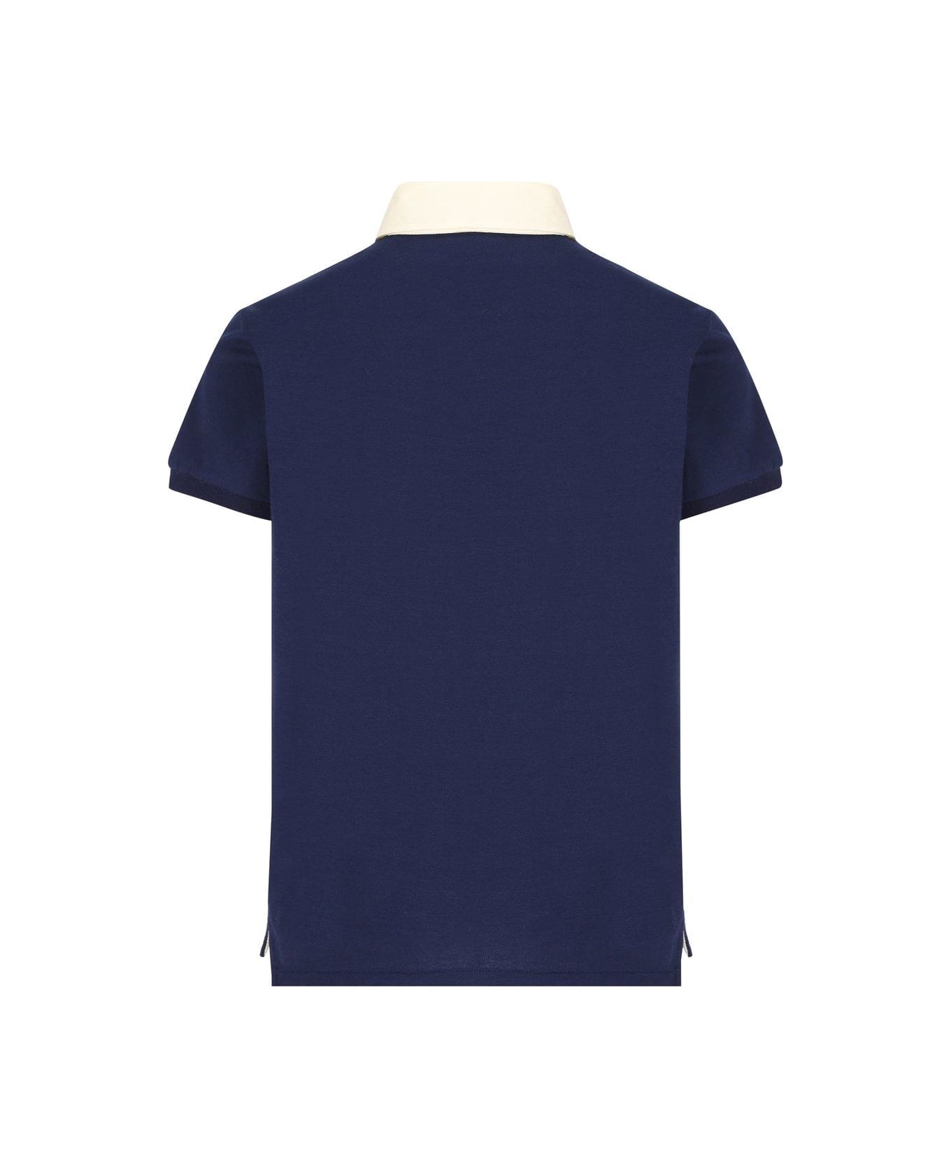 Gucci Logo Embroidered Striped Polo Shirt - Blu シャツ