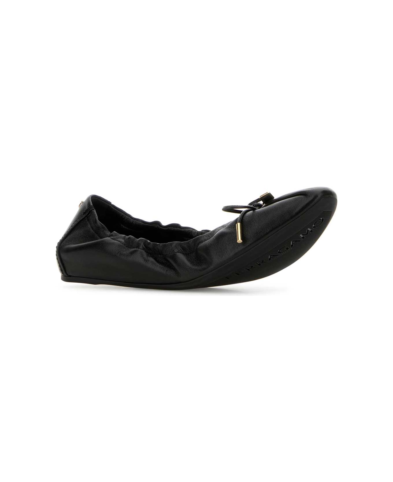 Ferragamo Black Leather Joelle Ballerinas - NERO