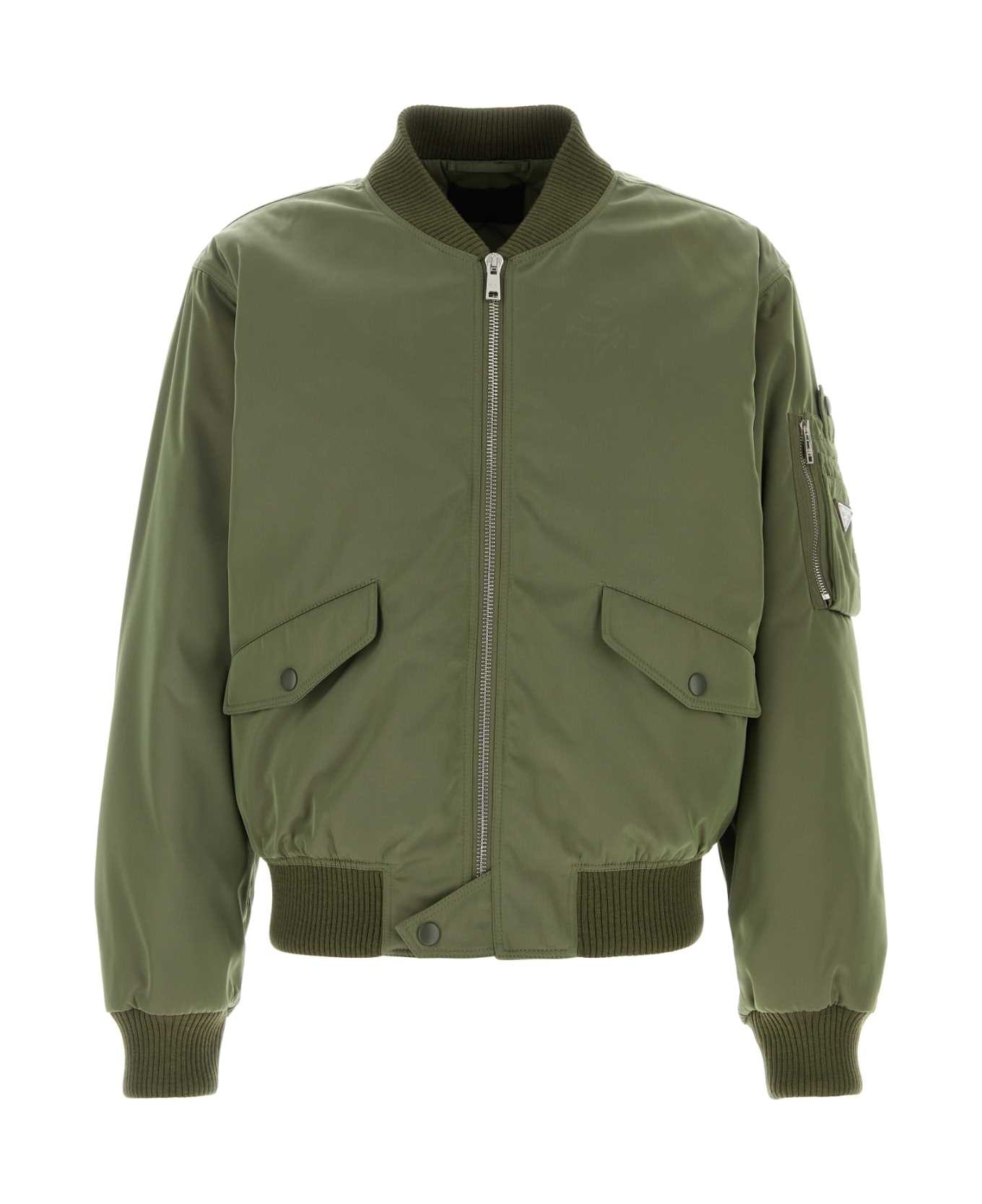 Prada Olive Green Nylon Bomber Jacket - MILITARE