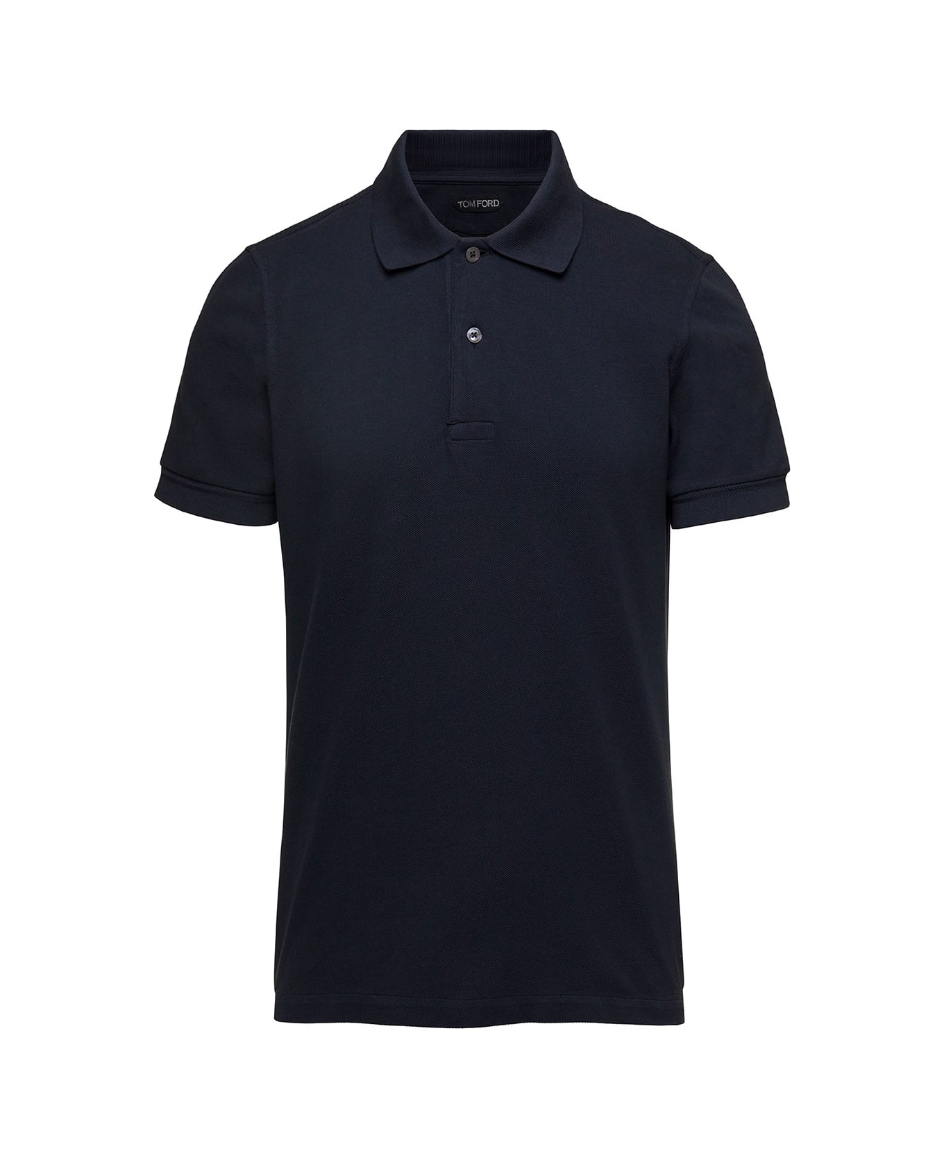 Tom Ford Blue Polo T-shirt With Embroidered Tone On Tone Logo In Cotton Man - Blu
