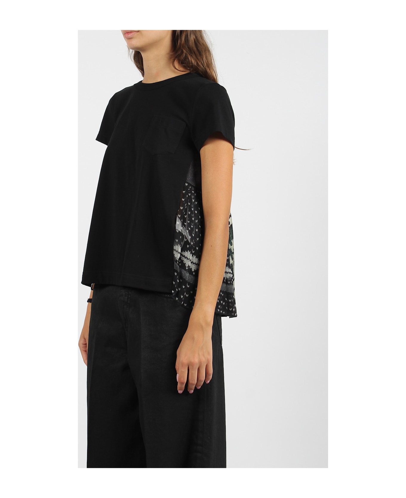 Sacai Plisse` T-shirt - Black