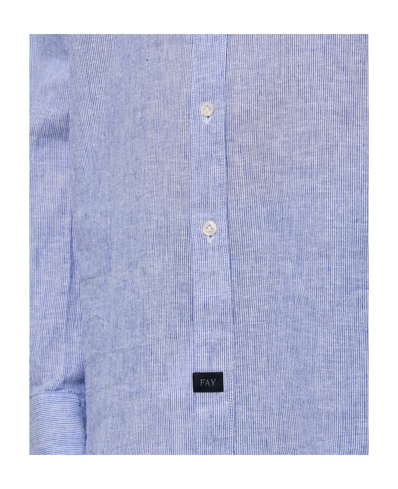 Fay Washed French Neck Shirt - Blu Bianco