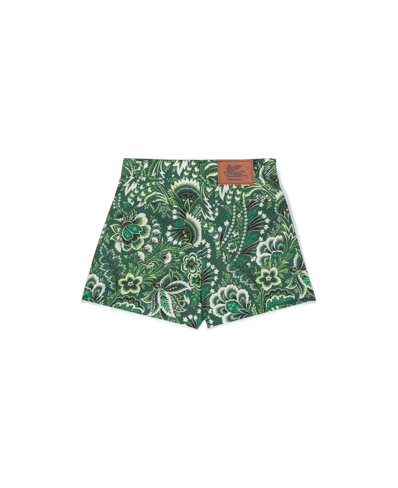 Etro Green Denim Shorts With Paisley Motif - Green