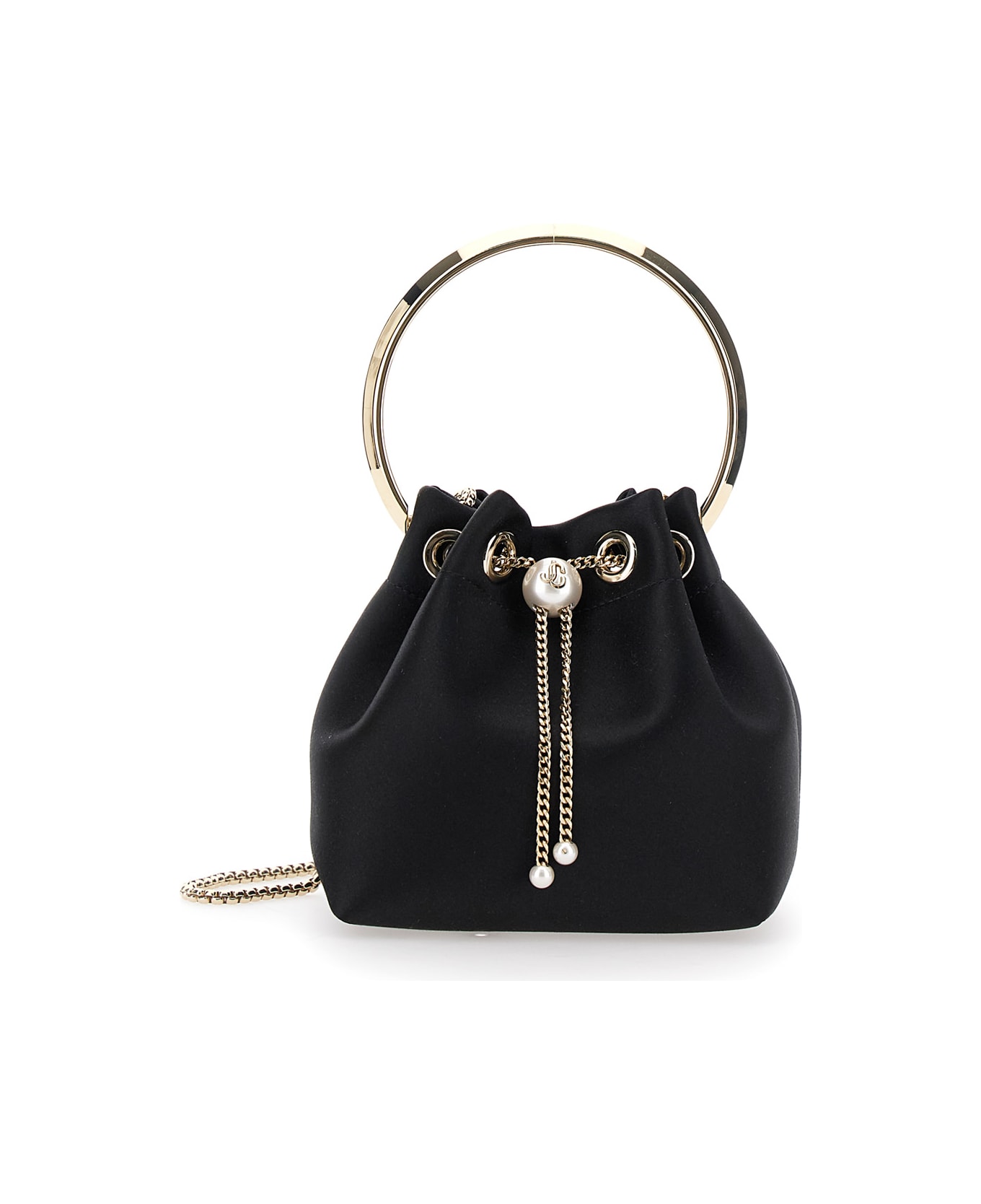 Jimmy Choo 'bon Bon' Black Handbag With Metal Bracelet Handle And Chain-link Shoulder Strap In Leather Woman - Black