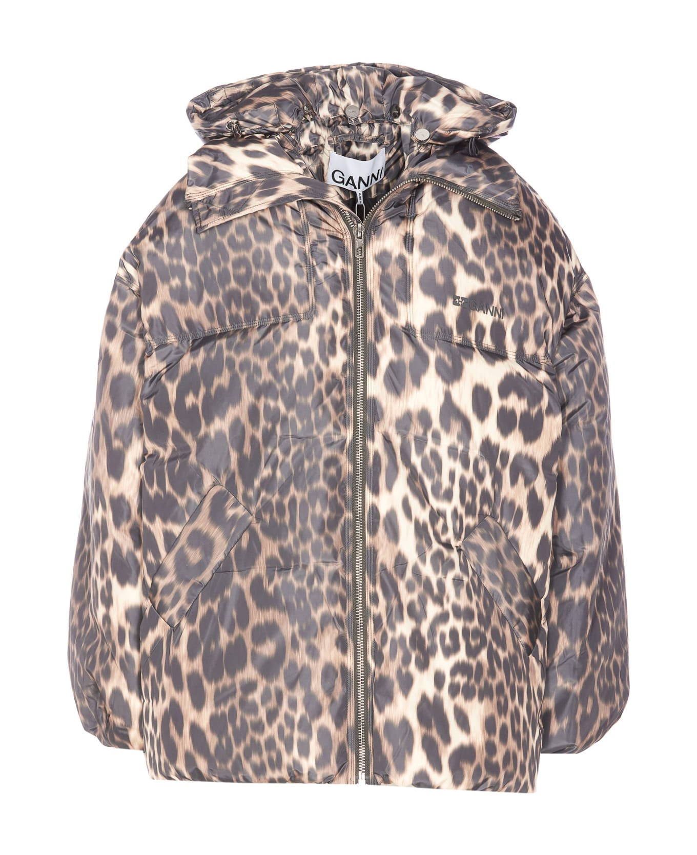 Ganni Leopard Print Puffers Midi - Almond Milk