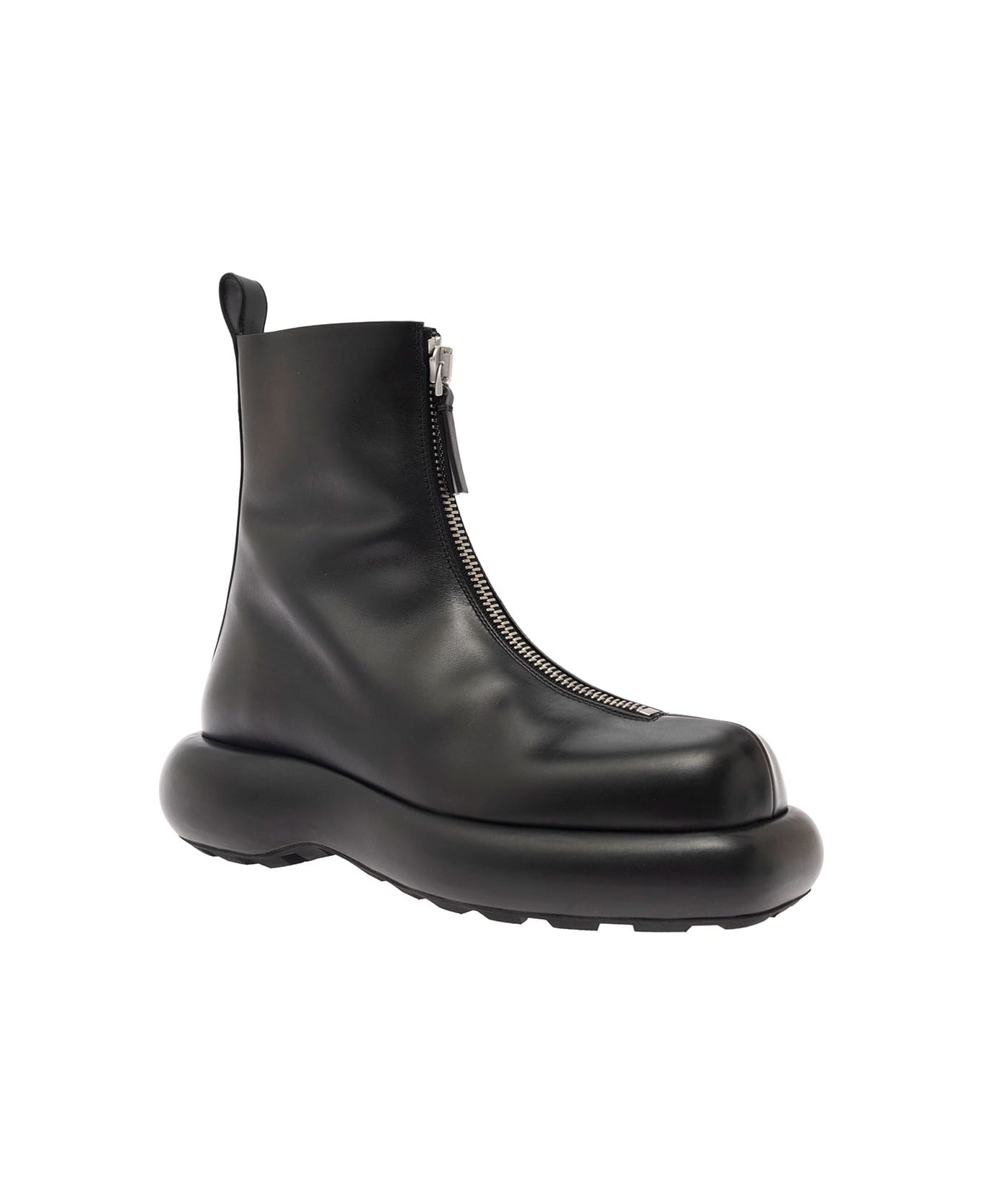 Jil Sander Strong Form Semi-shiny Calf Leather Trunk Ankle Boot - Black