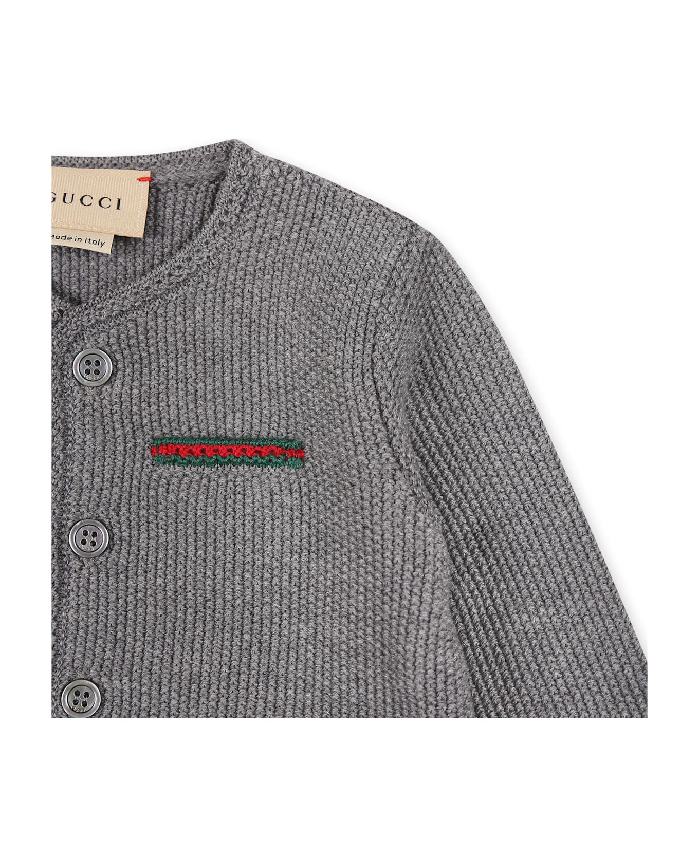Gucci Grey Cardigan For Baby Boy With Web Stripe - Grey