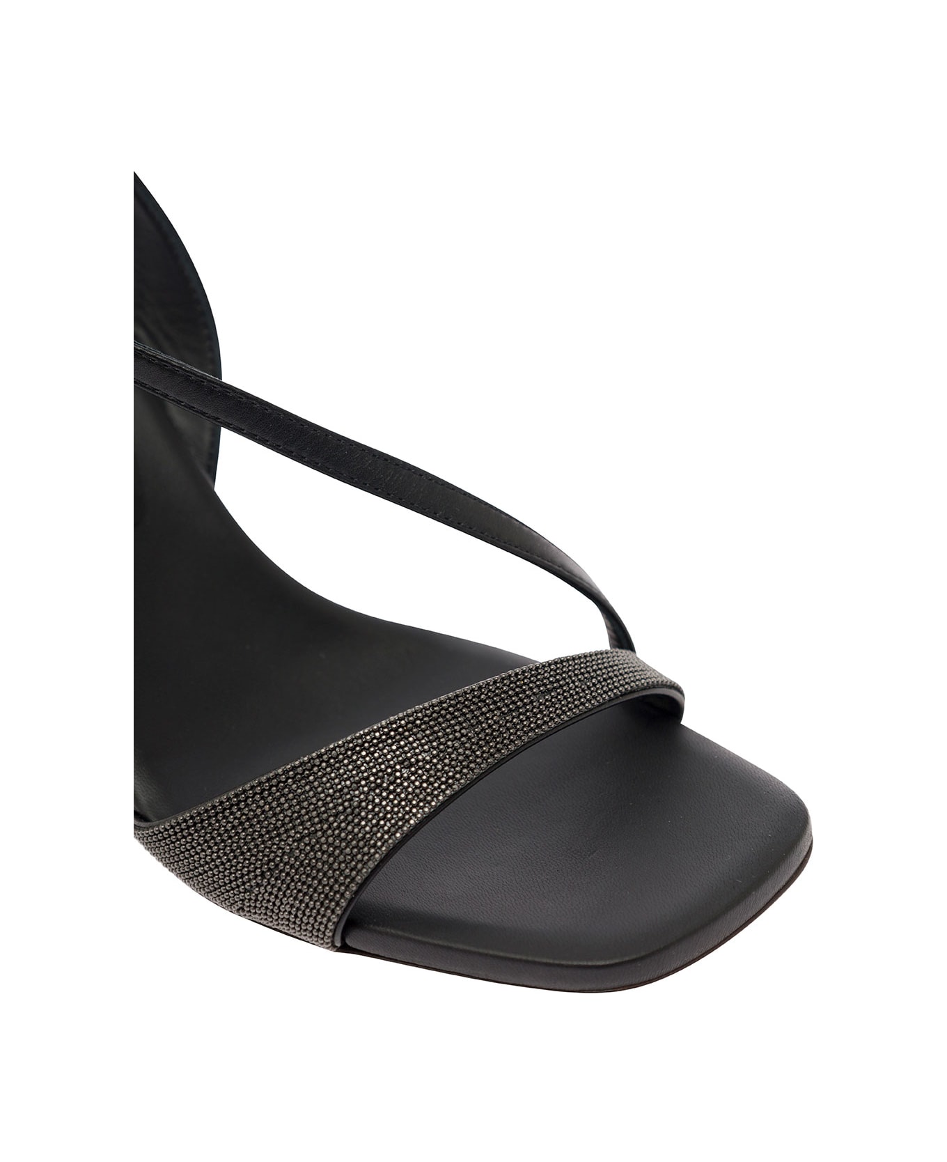 Brunello Cucinelli Black Slingabck Sandals With Monile Embellishment In Leather Woman - Black サンダル