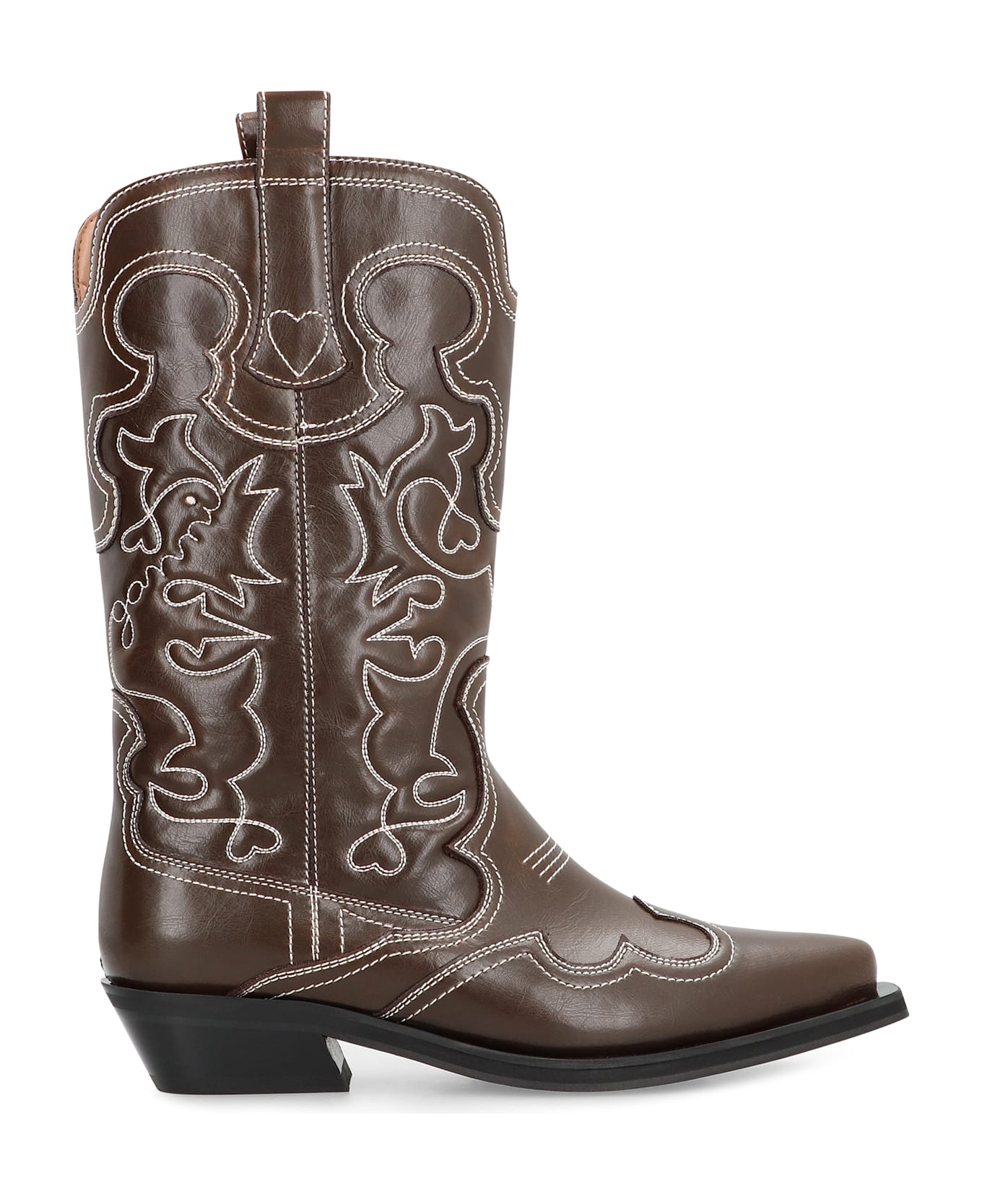 Ganni Leather Ankle Boots - brown