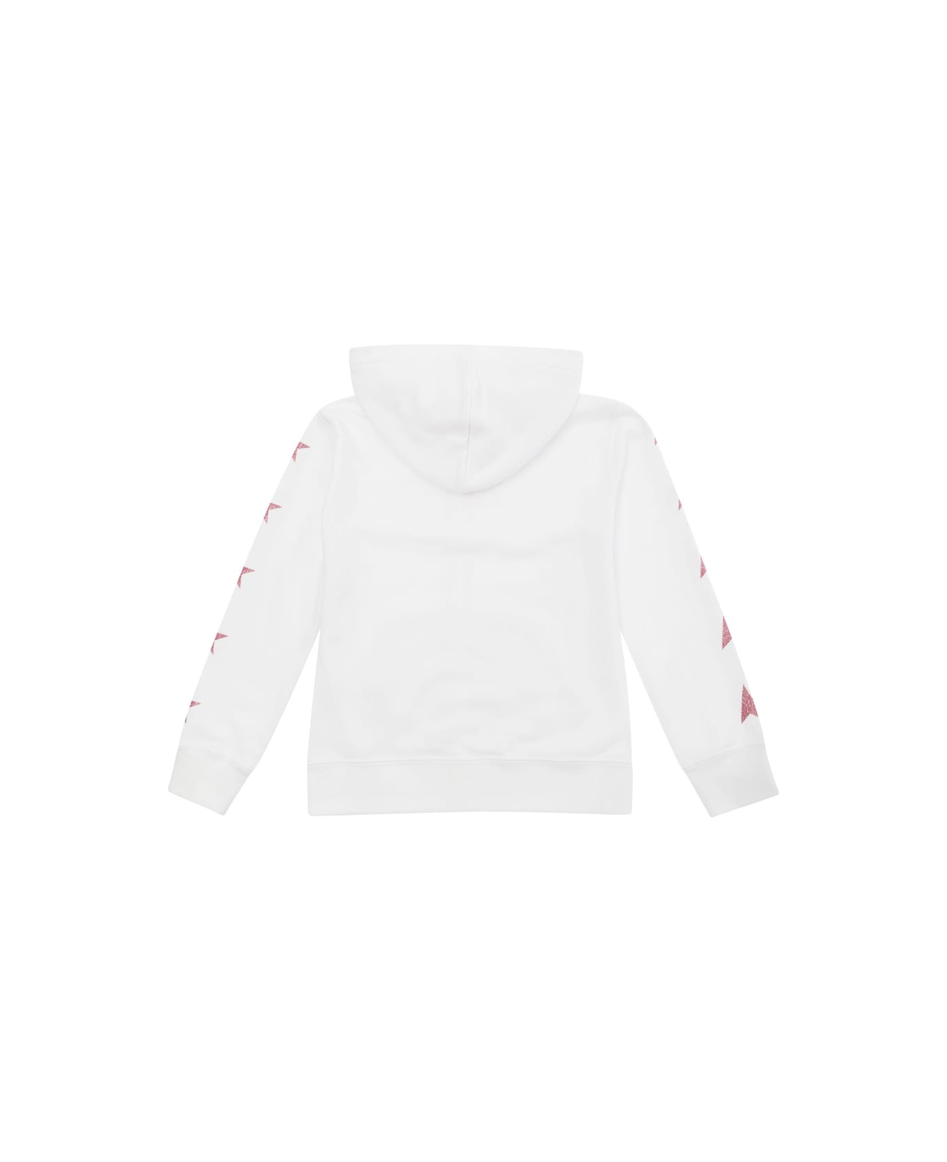 Golden Goose Star Girl's Zipped Sweatshirt Hoodie / Kangaroo Pocket / Glitter Multistar Printed Include Cod Gyp - White ニットウェア＆スウェットシャツ