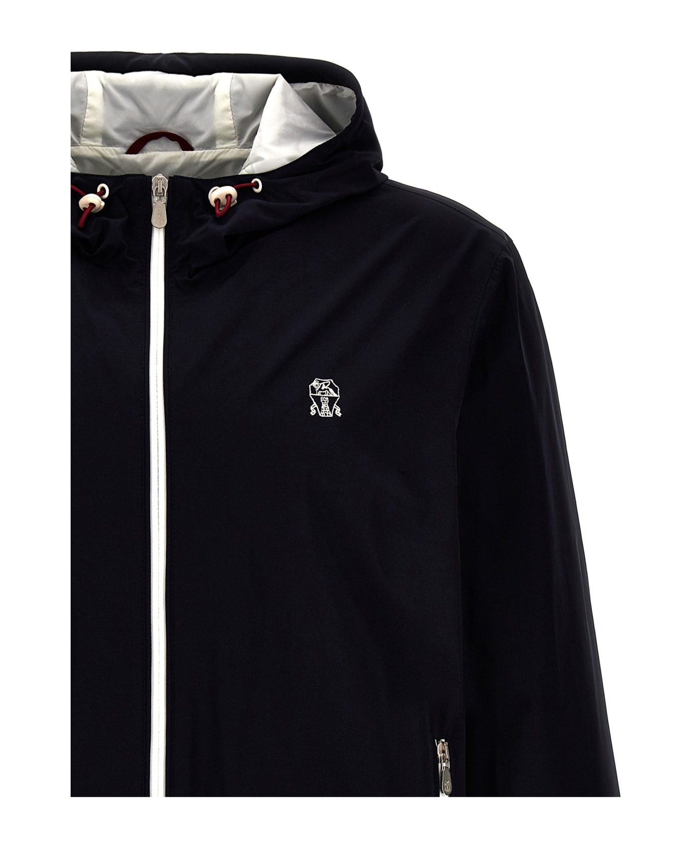 Brunello Cucinelli Logo Embroidery Hooded Jacket - Blue ジャケット